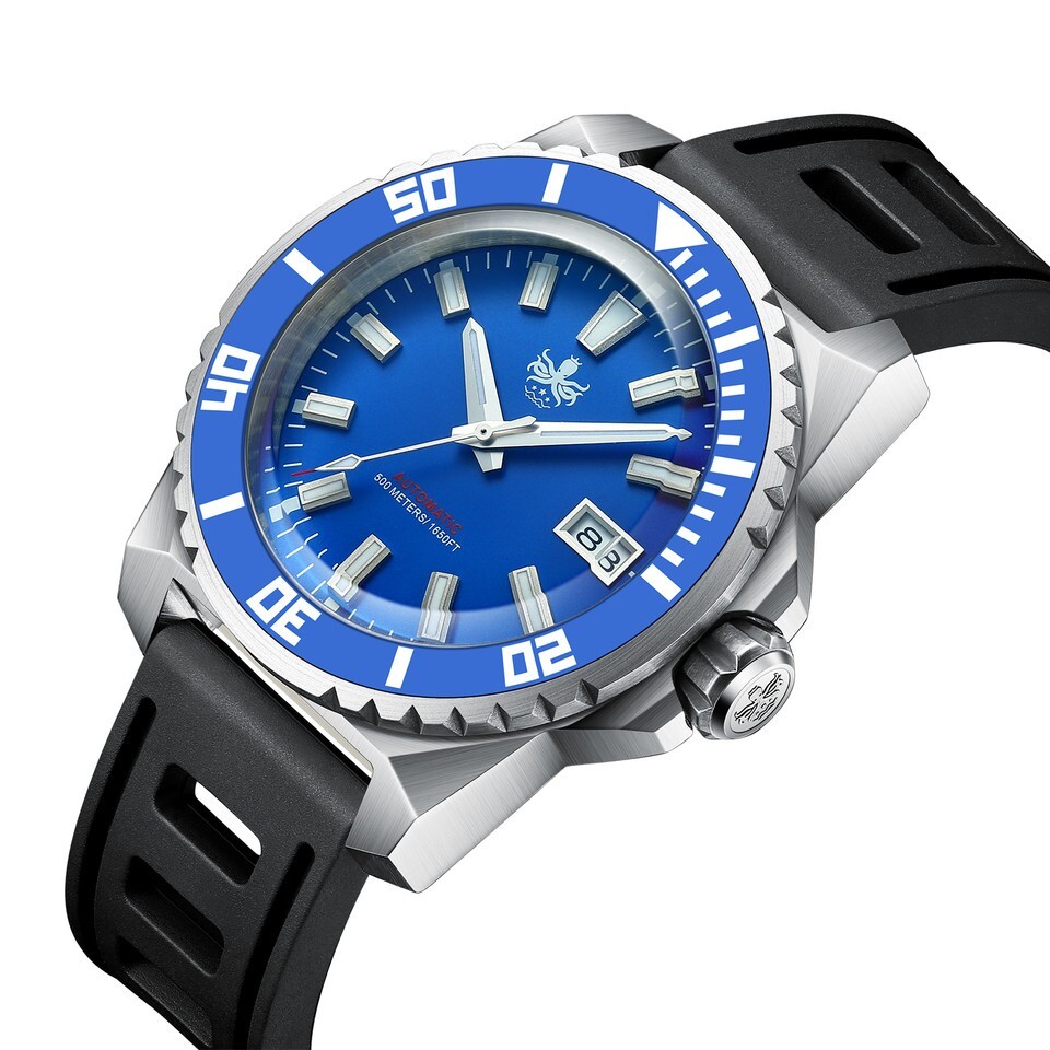 PHOIBOS Leviathan PY032B Diver Blue Rubber 500M Water Resistant Men’s Watch
