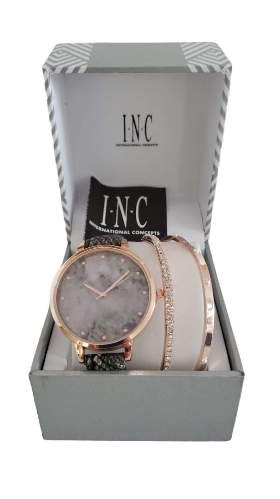 INC International Concepts Womens Gold Tone Bracelet Watch Set