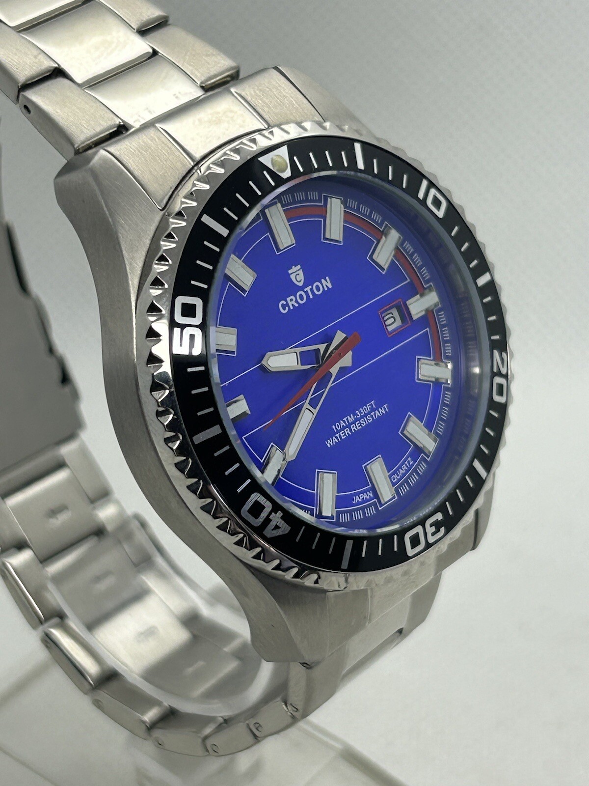 Japan Croton Aquamatic CA301289 WR 10ATM-330FT Blue Dial Black Bezel Watch, 44mm