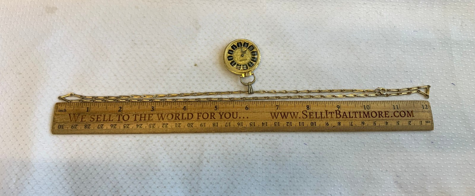 Vtg Taylor Jewelry Co Pocket Watch Pendant 24.5″ Necklace 1 Jewel Swiss *RUNS*