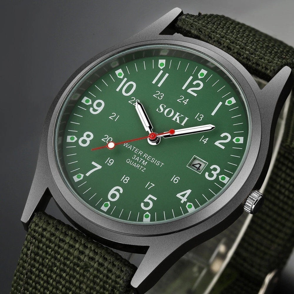 Men’s Military Army Luminous 24 Hours Dial Nylon Strap Date Quartz Wrist Watch