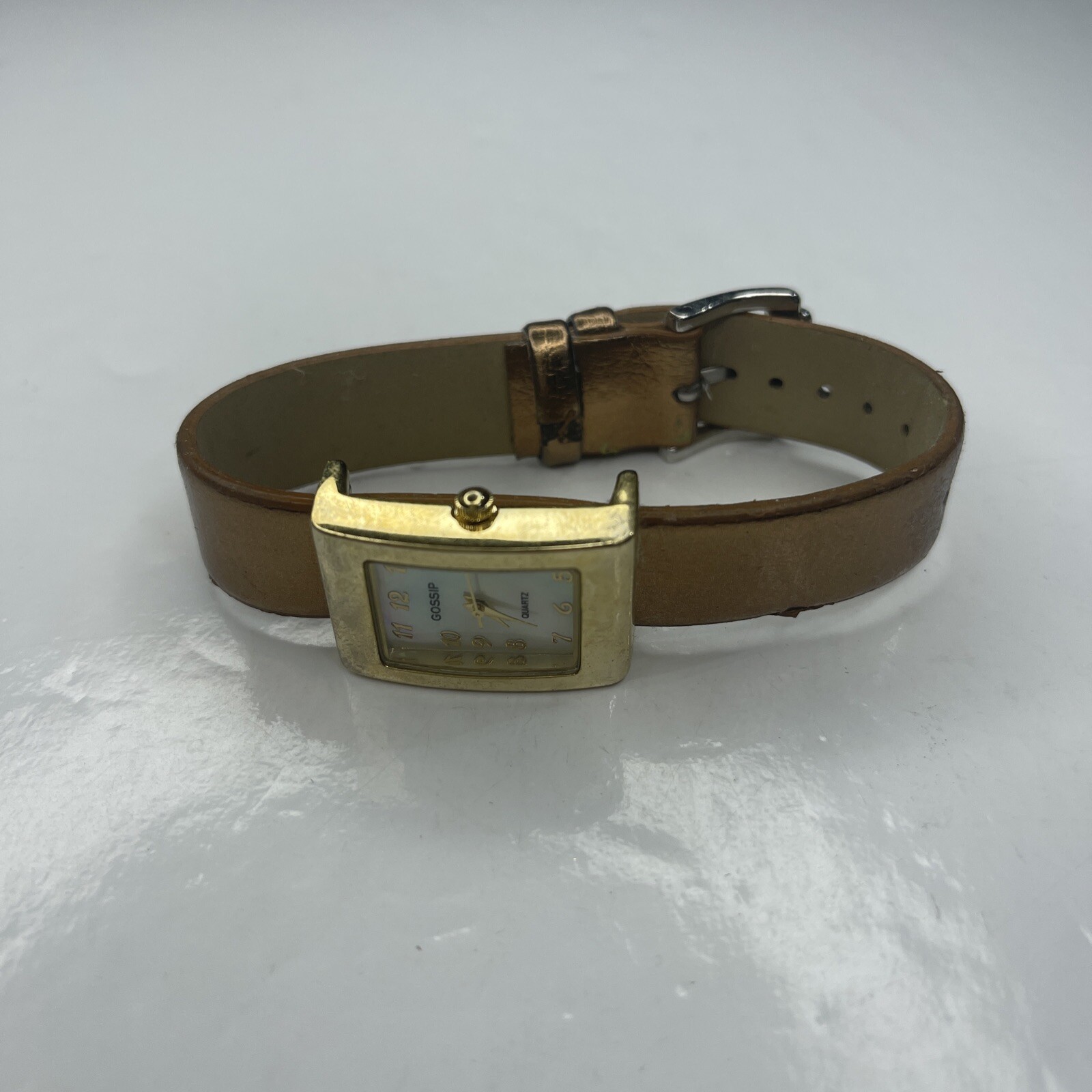 A Gossip Mother Pearl Gold Bronze Leather Vtg Retro Ladies Watch Untested