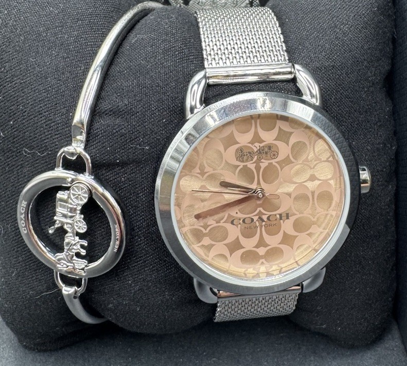 Coach Perry Watch With 36mm Silver Coach Signature Face & Silver Bracelet