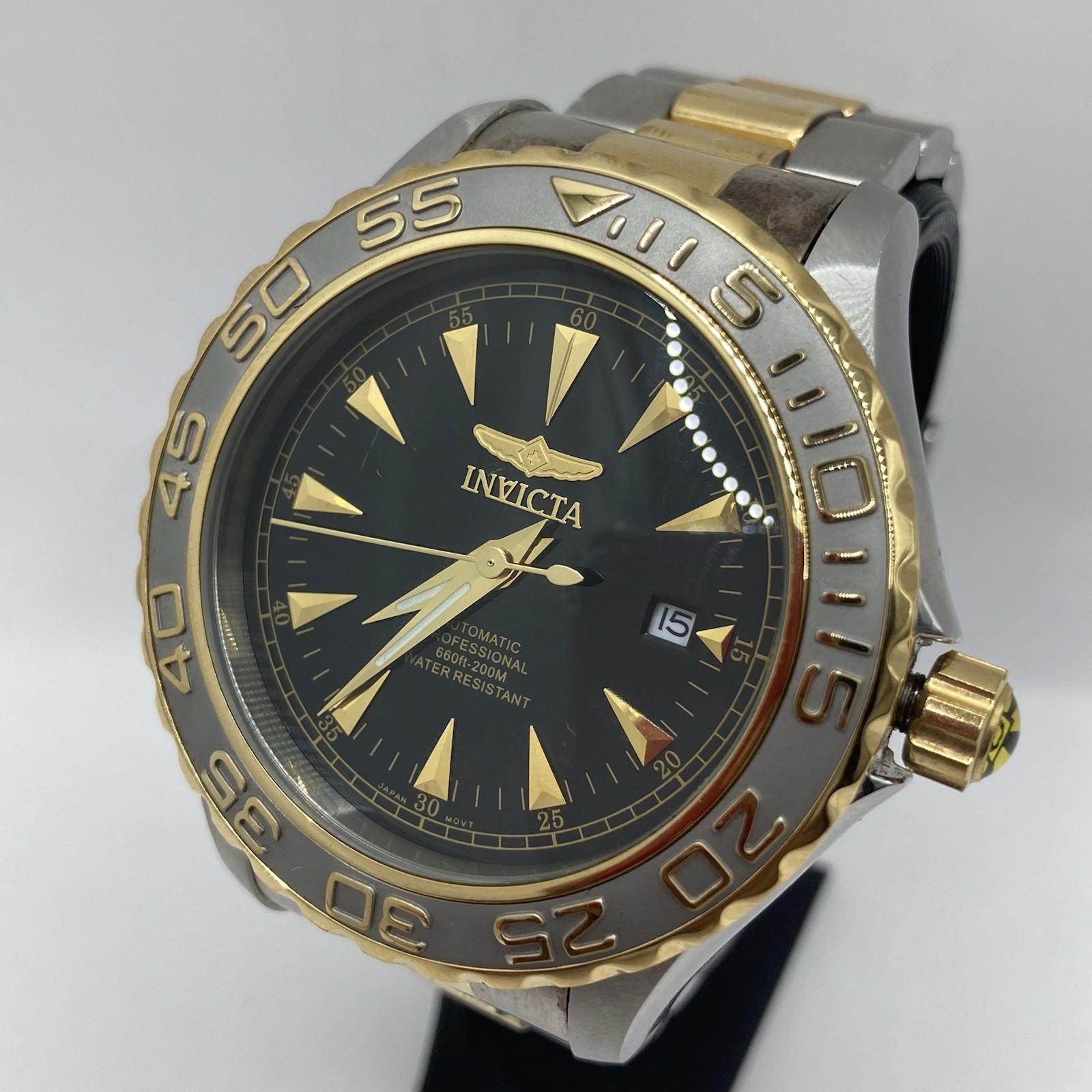 Men’s Invicta 2308 Pro Diver Two Tone Black Dial Automatic 46mm Watch 7” Band
