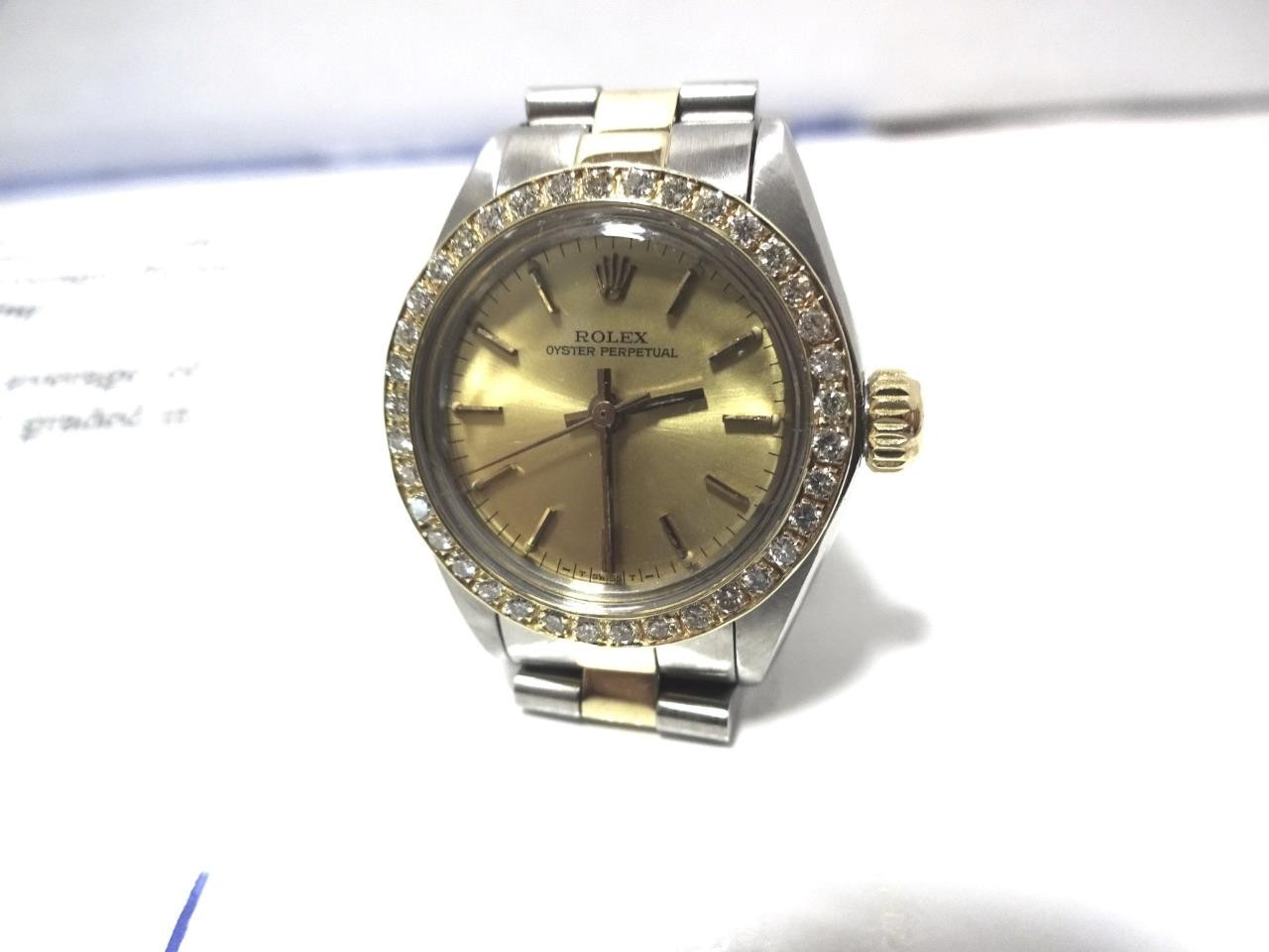LADY ROLEX TWO-TONE OYSTER PERPETUAL 14K GOLD & DIAMONDS WRISTWATCH WATCH W/CERT
