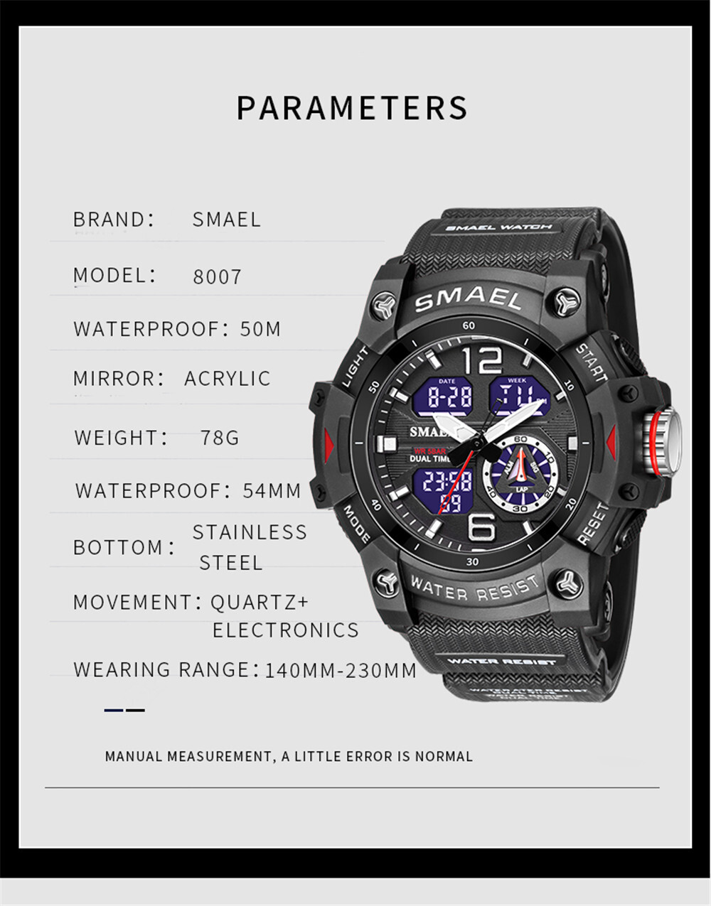 SMAEL Men Sport Watch for Students Outdoor Stopwatch LED Digital Quartz Watches
