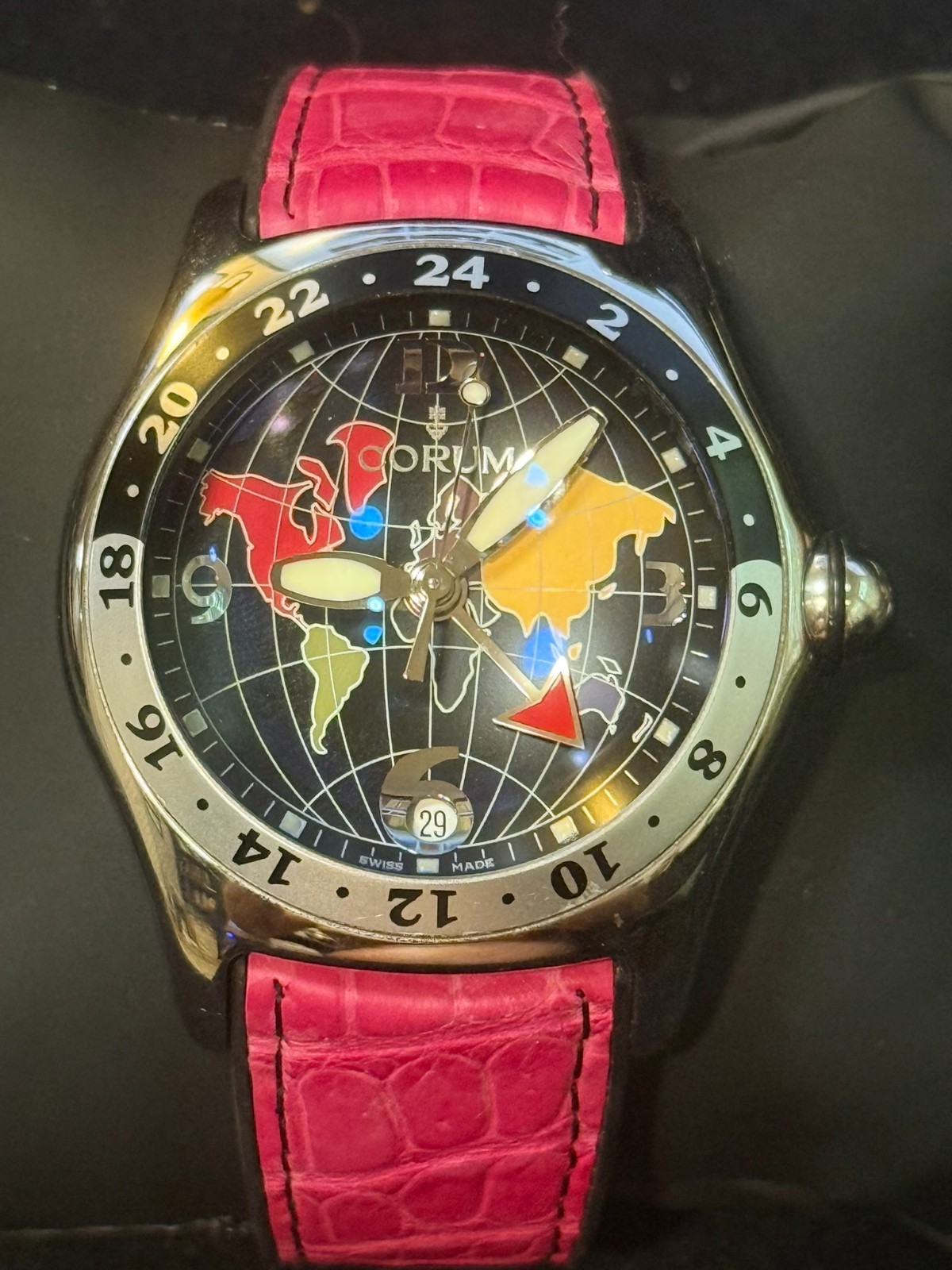 Corum Bubble GMT 383.250.20 45mm Black World Map Dial Automatic Wristwatch