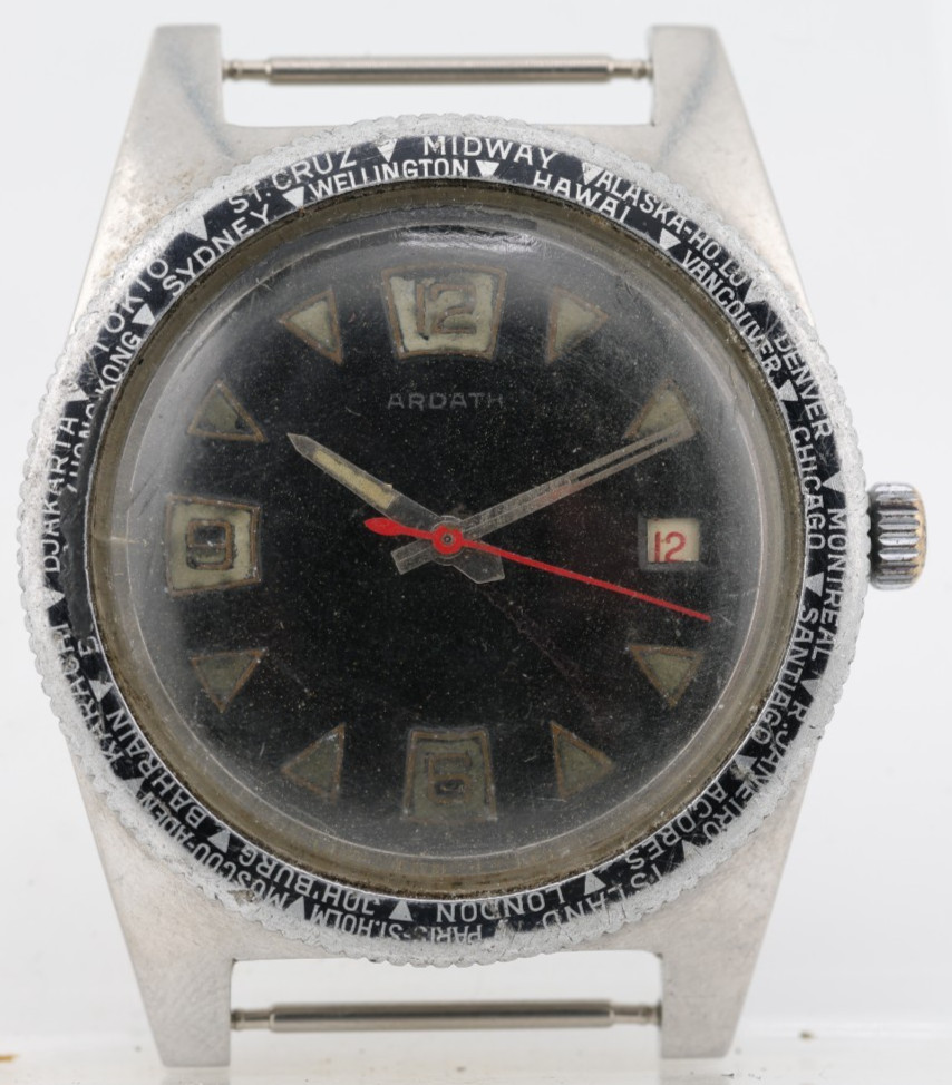 ARDATH AUTOMATIC ETA 2452, 30j WORLD TIME DIVER WATCH, 38mm 19mm LUG, RUNS (HQ)