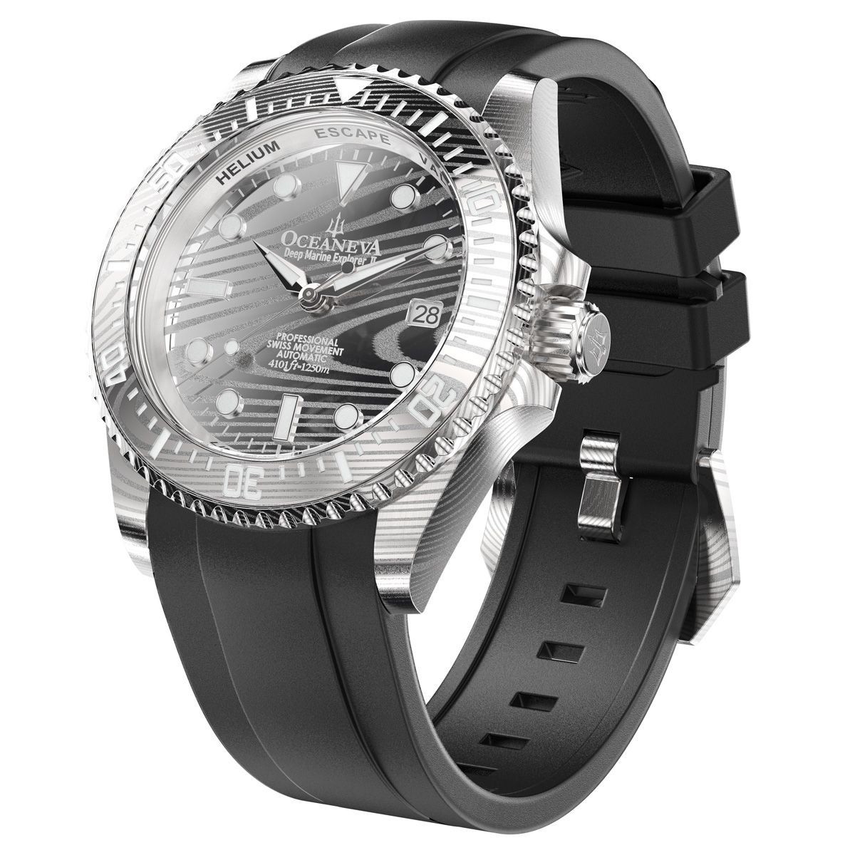 Oceaneva Deep Marine Explorer II 1250m Damascus Steel Dial Watch Rubber
