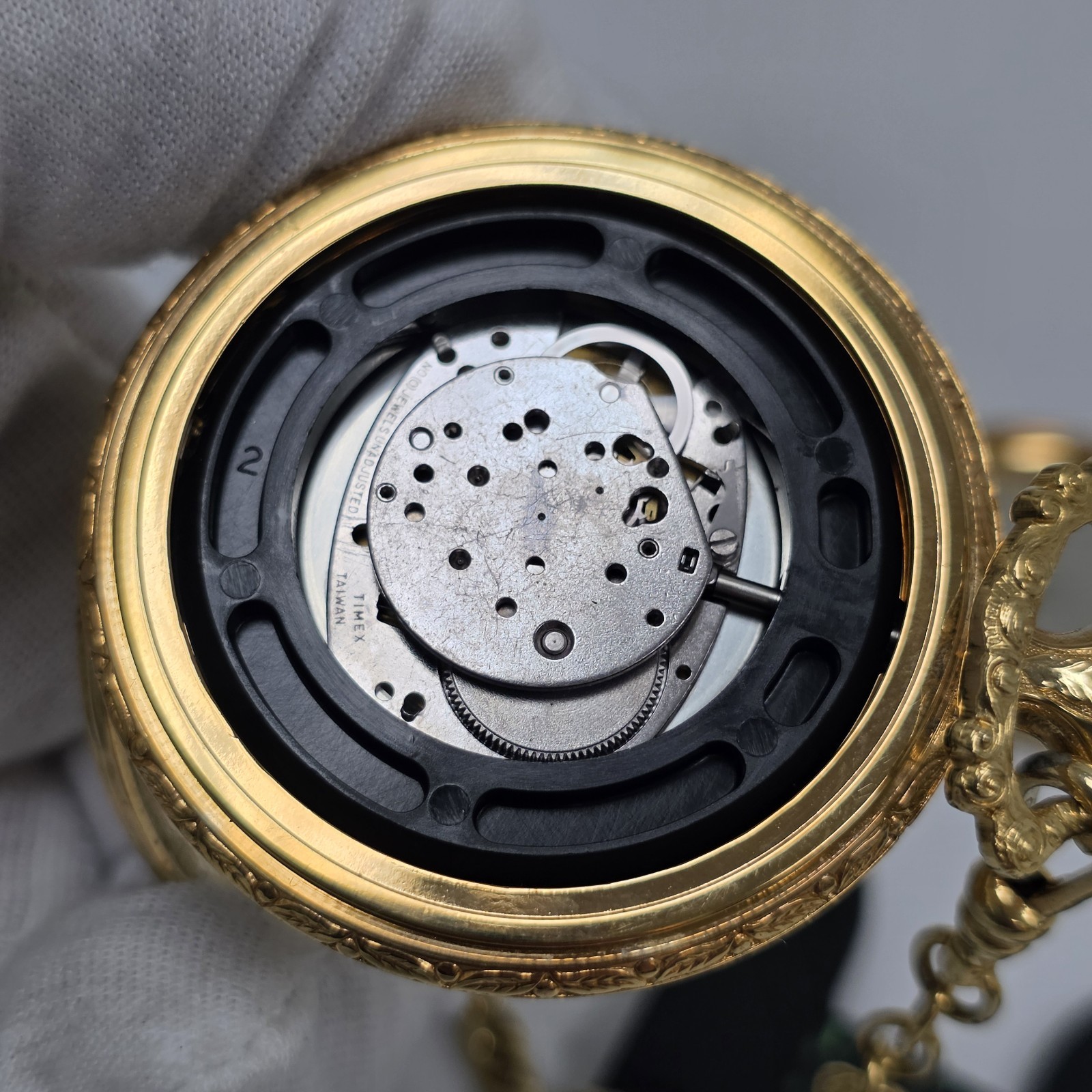 Vintage Timex Gold Tone Mechanical Winding 47.9mm Pocket Watch Ornate Design