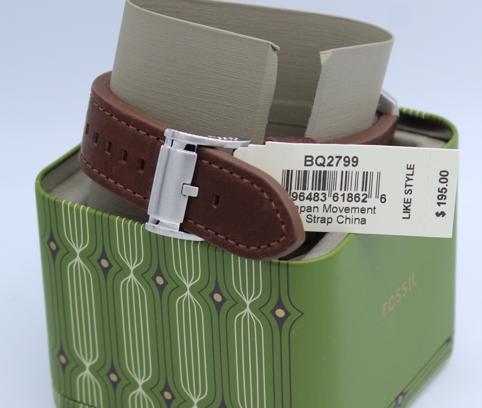 Fossil Brox Silver Blue Chronograph Brown Leather BQ2799 Men Watch