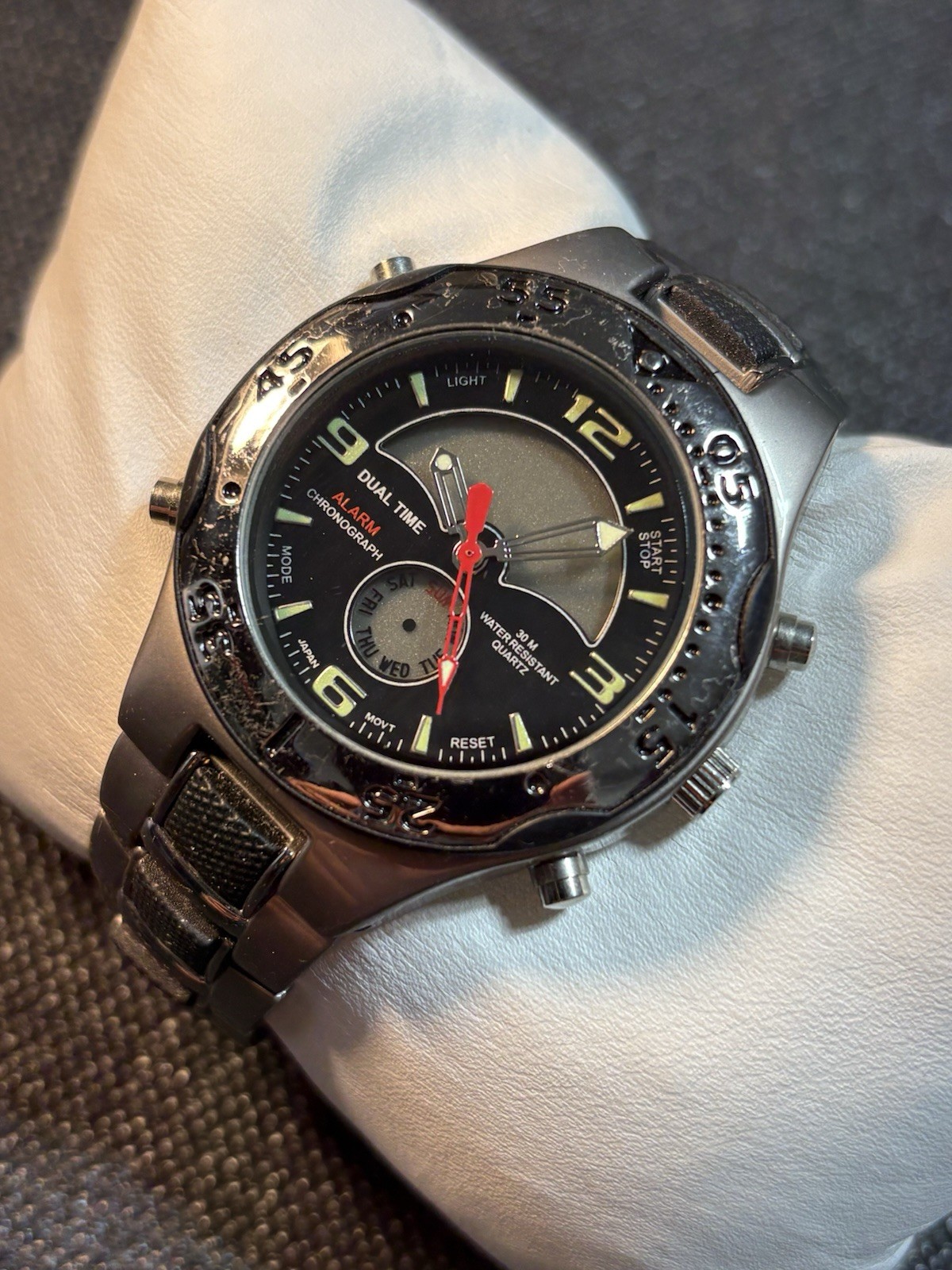 Analog & Digital Dual Time Watch Alarm Chronograph Wristwatch,*Untested*