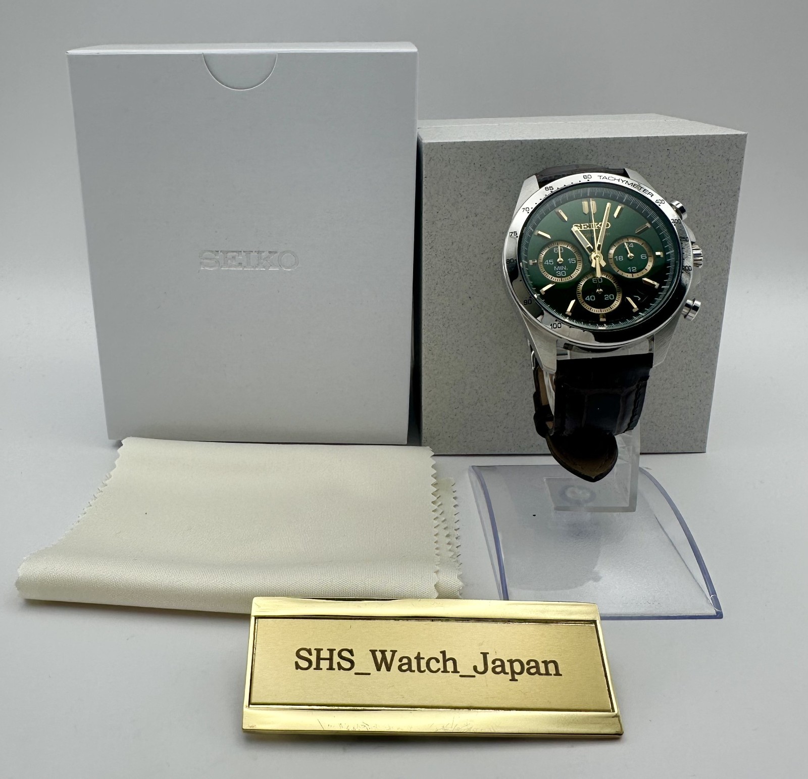 ▶️ [Exc+5 w/Box] SEIKO Chronograph 8T63-00D0 Green Quartz Date Men’s Watch