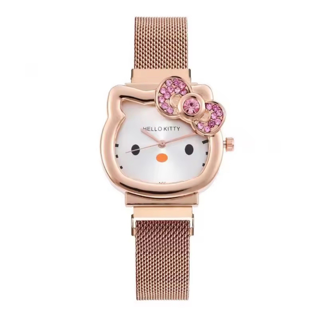 Hello Kitty Diamond Watch Kids Girls Teen Ladies Magnetic Strap Pink Gold Silver