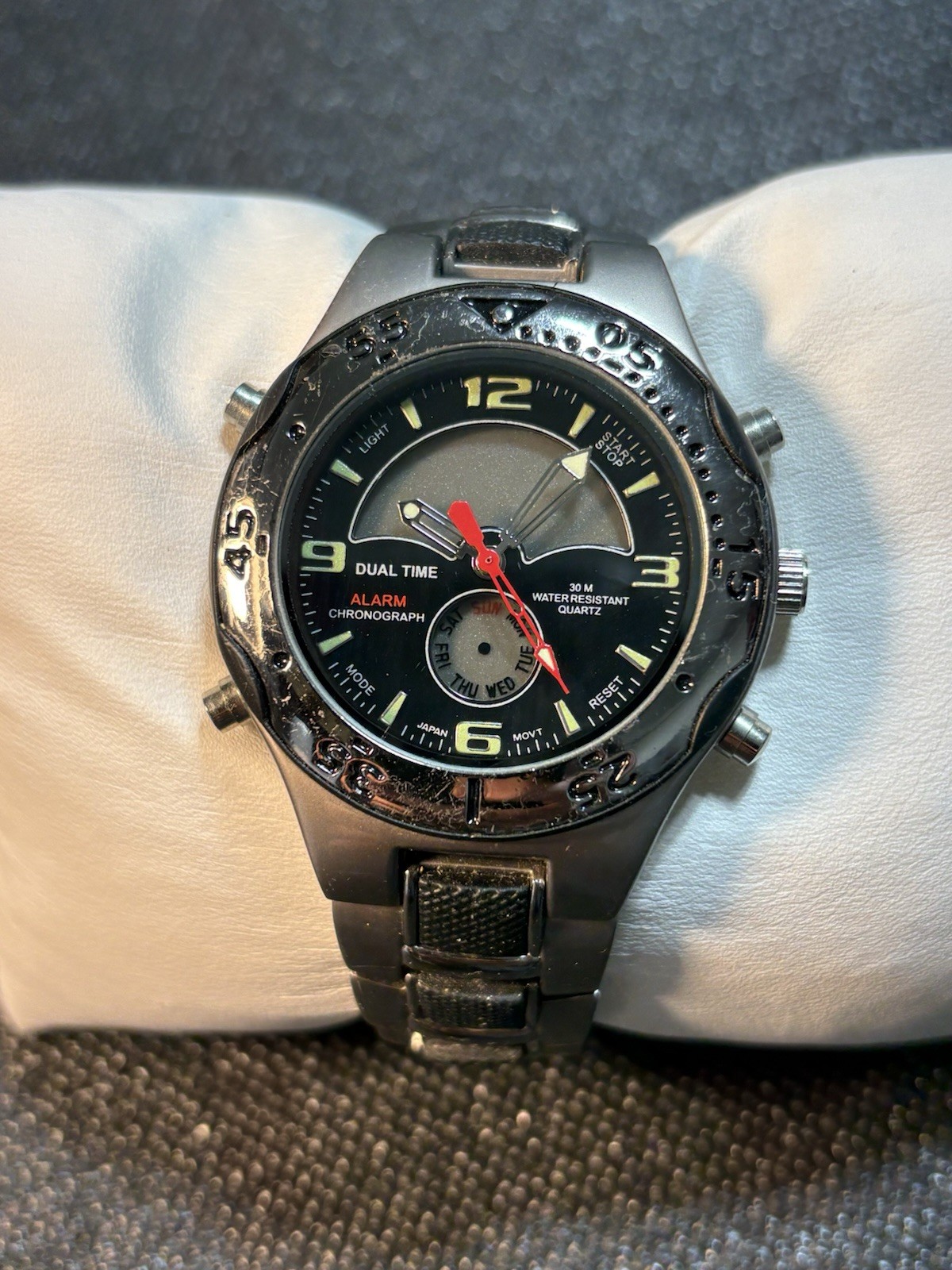 Analog & Digital Dual Time Watch Alarm Chronograph Wristwatch,*Untested*