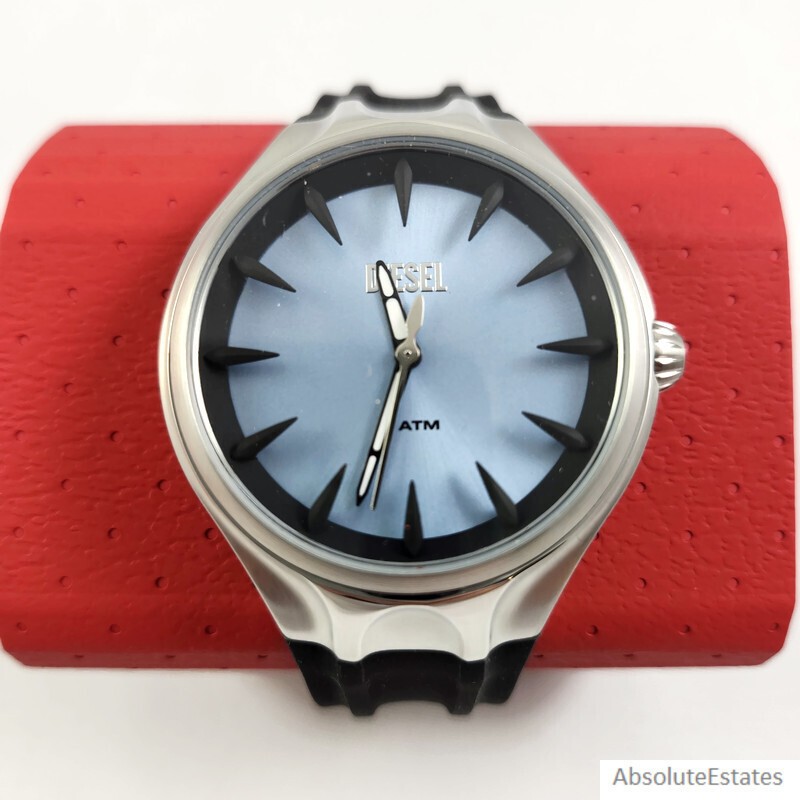 NEW Diesel Streamline Silver Blue & Black Silicone Mens Watch DZ2216 NIB NWT