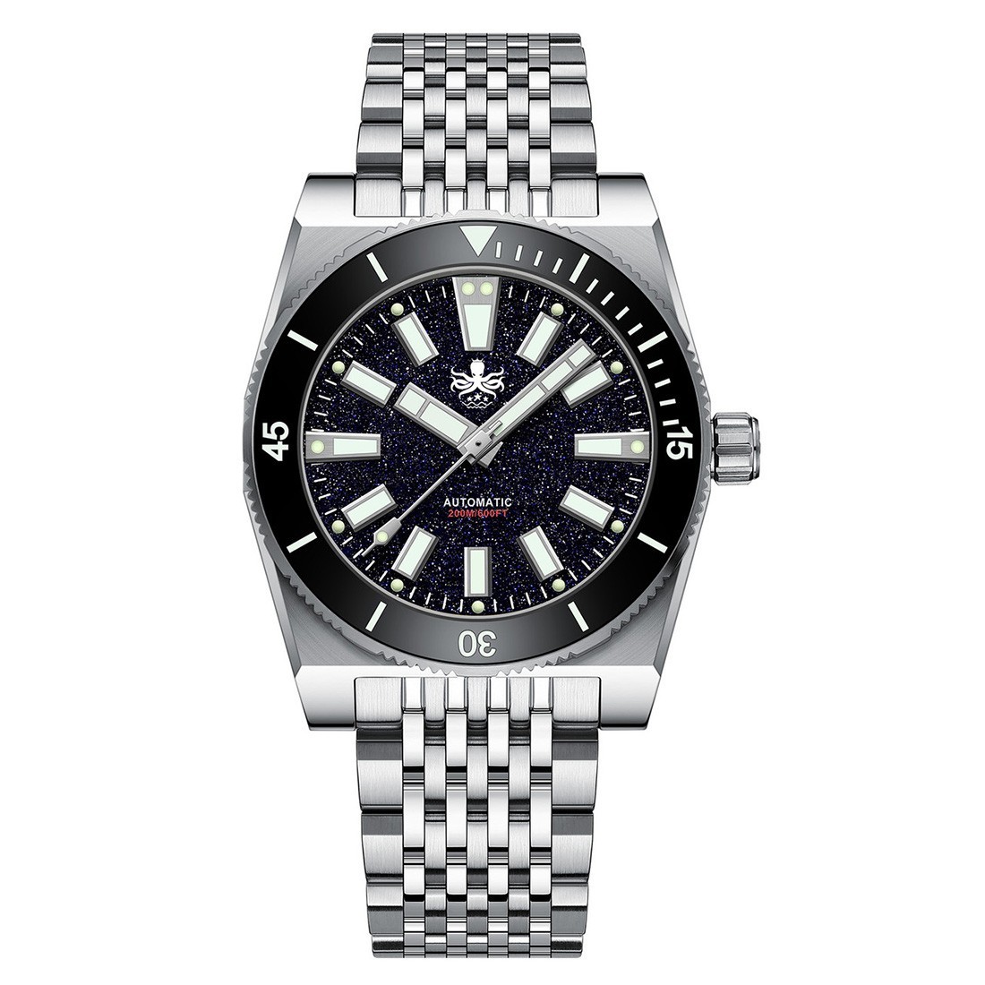 Phoibos Narwhal Automatic Steel Aventurine Ceramic Diver Watch Unisex
