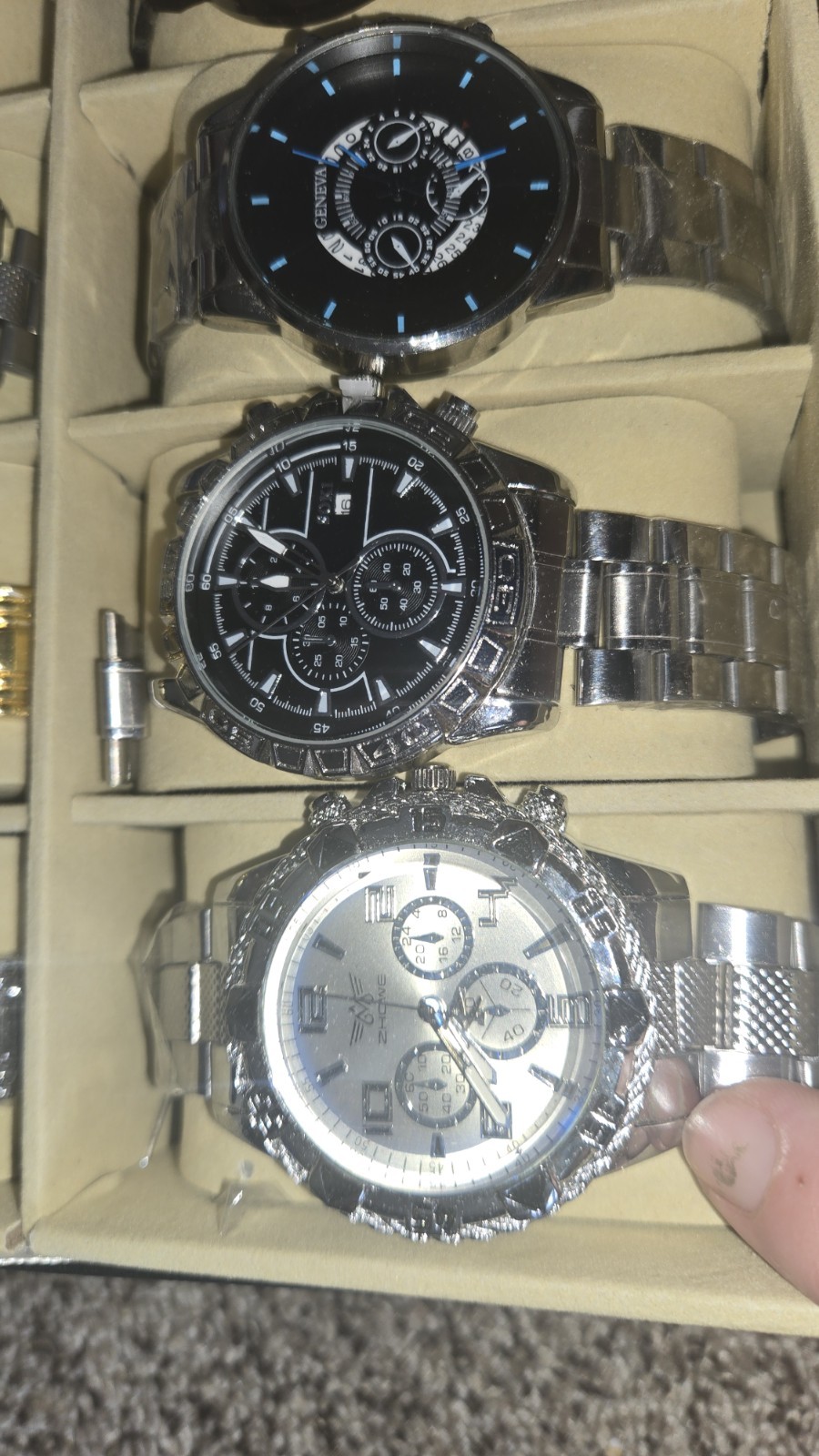 Lot of 11 Men’s Fashion Watches Geneva Zhowe SOKI CURDDEN w/ Case NEW 1 Repair