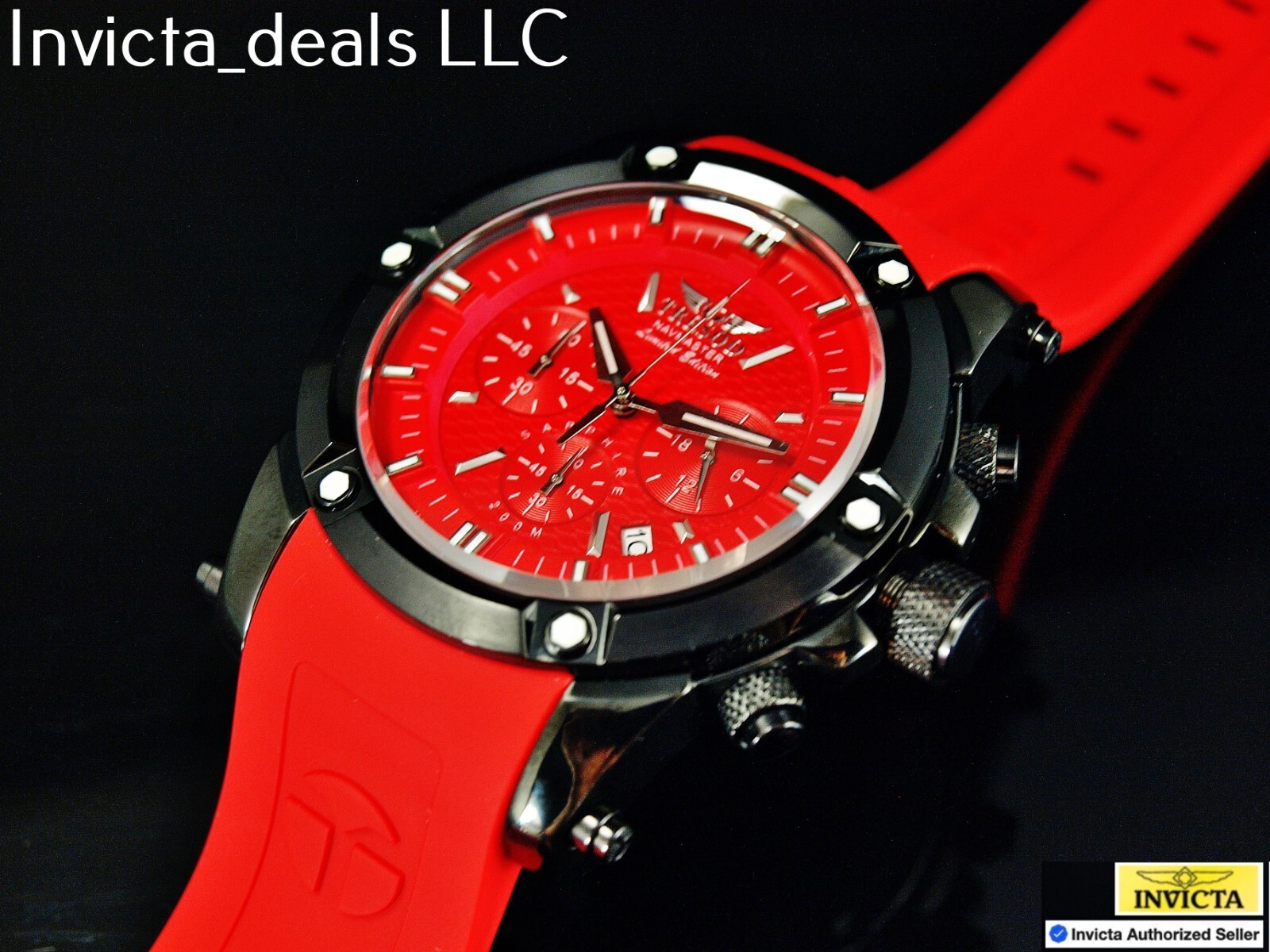 Tresod Men’s NAVMASTER Chronograph Red Dial Black Tone Sapphire Crystal SS Watch
