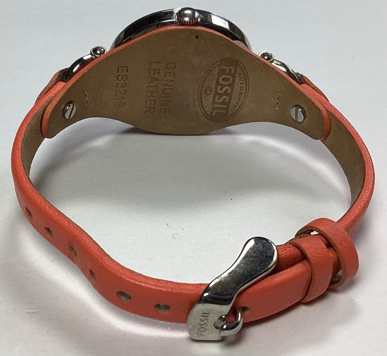 Fossil Georgia Womens Watch ES3219 Silver Orange Leather Equestrian New Battery