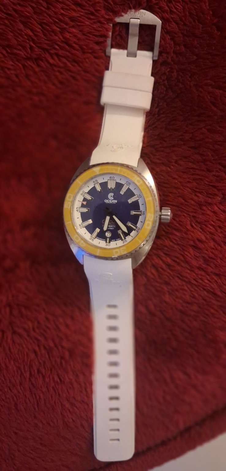 Ocean Crawler Core Automatic Diver 300m Blue Dial Yellow Bezel White Rubber