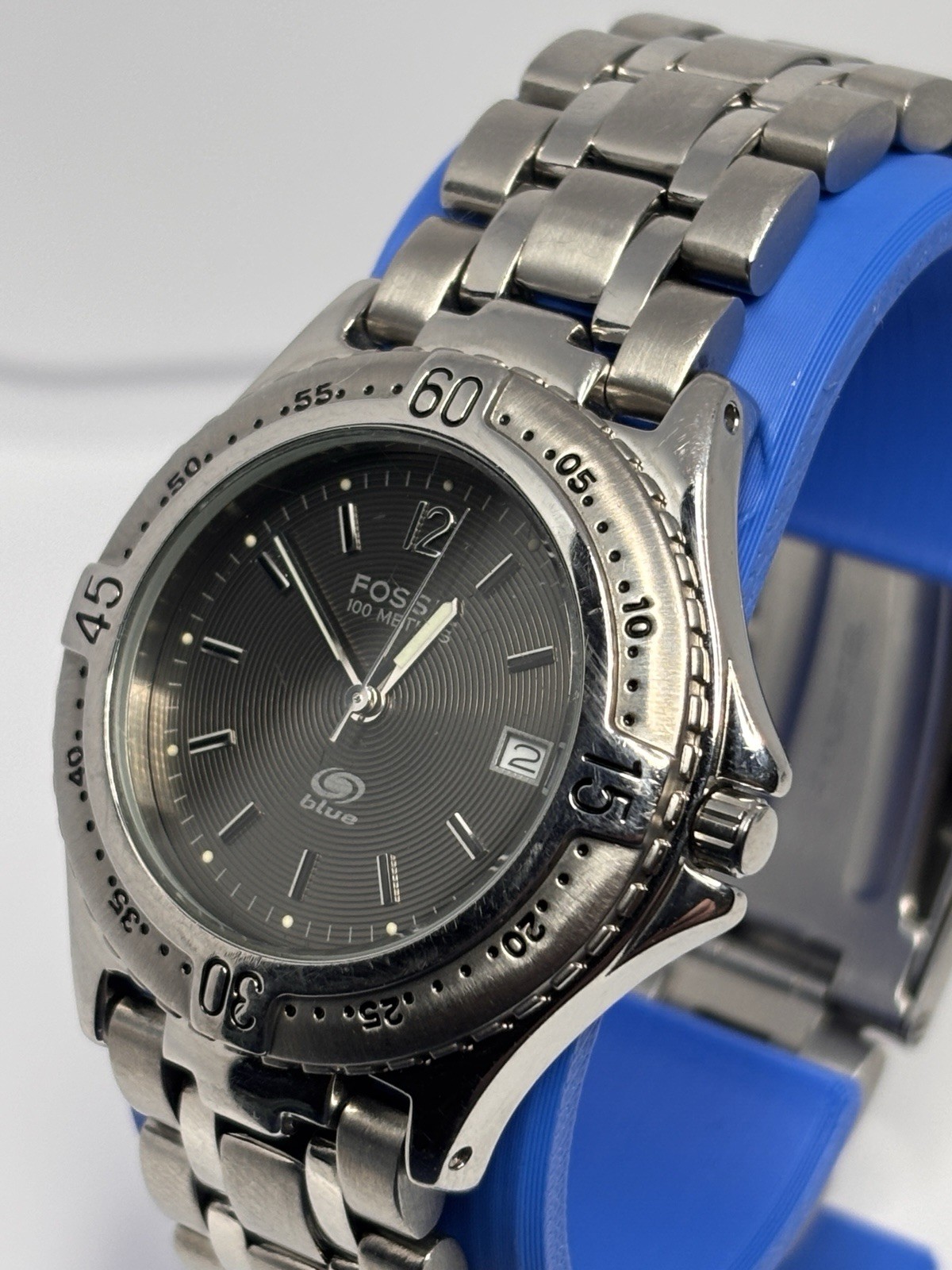 Vintage Fossil Blue Quartz Men’s Watch –Model AM-3198 – Stainless Steel Bracelet