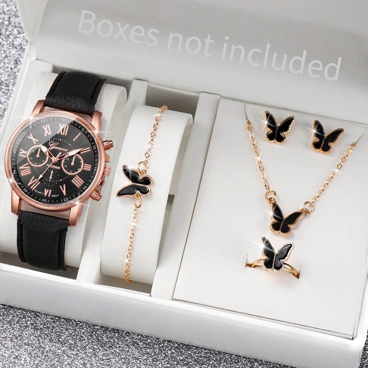 Fashion Women’s 5/6PCS Quartz Watch Set Leather Band Heart Jewelry No Box