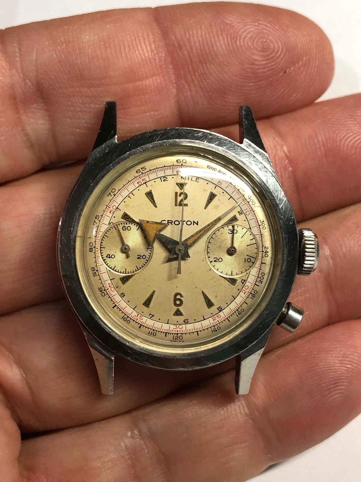 Croton Chronograph Venus 210 Spillman Case Working For Parts Rare Vintage Watch