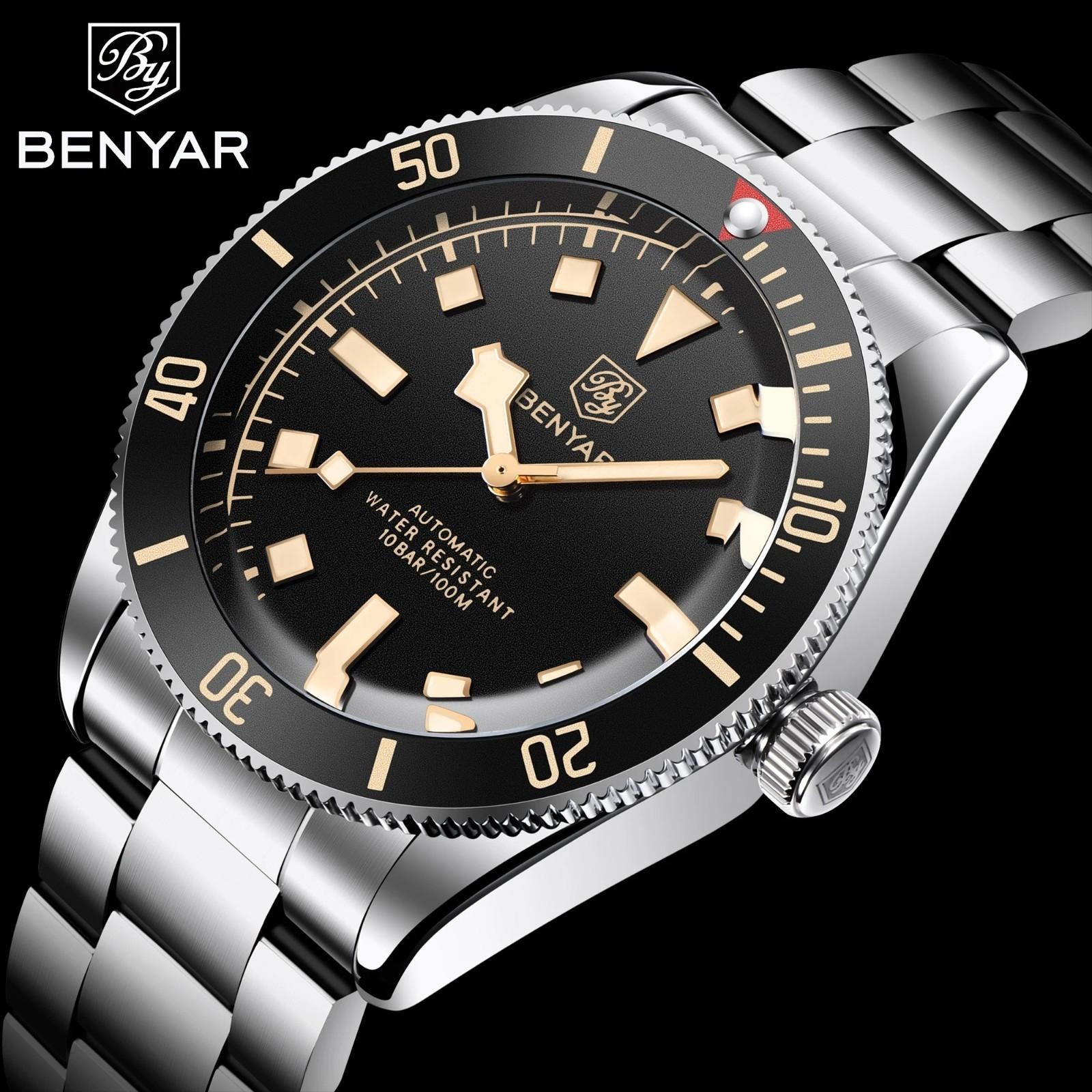 40MM BENYAR Automatic Men’s Watch 100M Waterproof Stainless Steel Luminous NEW