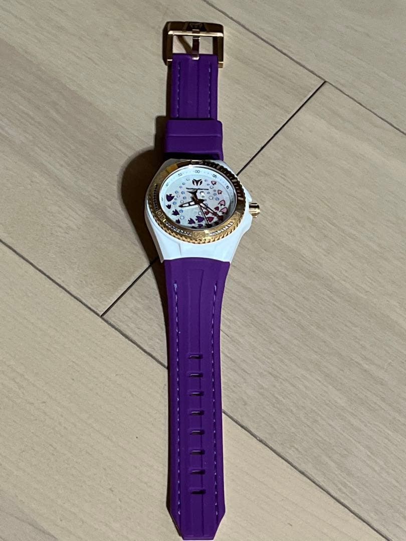 [B1M] TechnoMarine White Purple Dial Plastic Resin Strap Quartz Watch Used [w2w]
