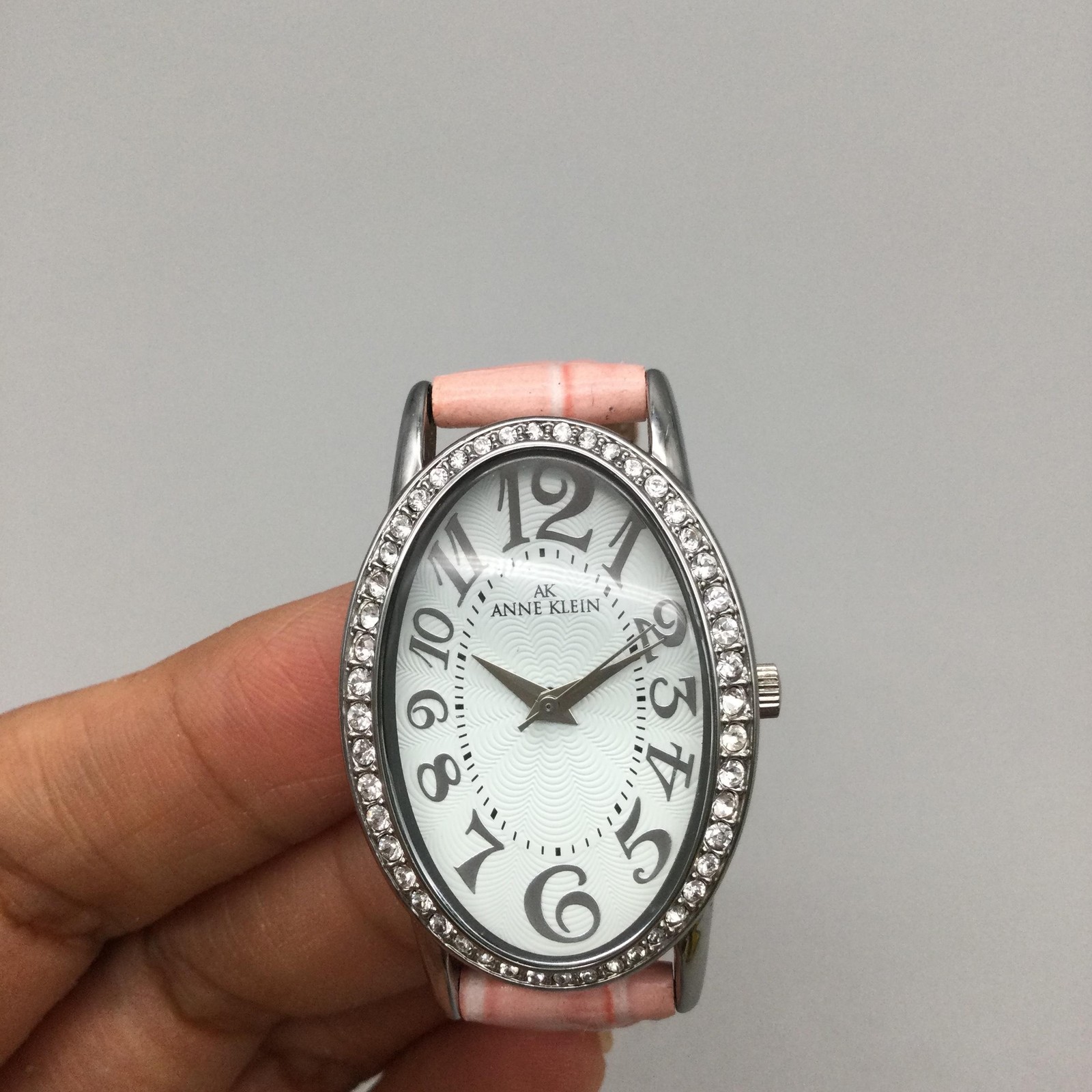 Anne Klein Womens Watch 26mm Oval Dial Pink Leather Crystals 10/6783