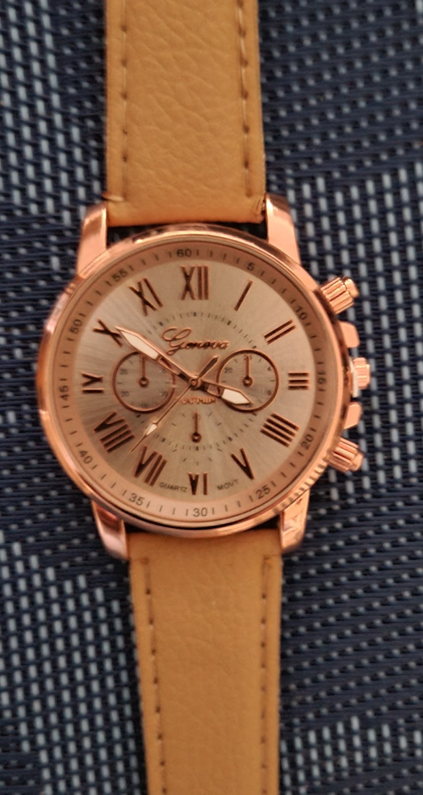 Geneva Women’s Tan And Rose Gold Watch With 8 3/4 Inch Band