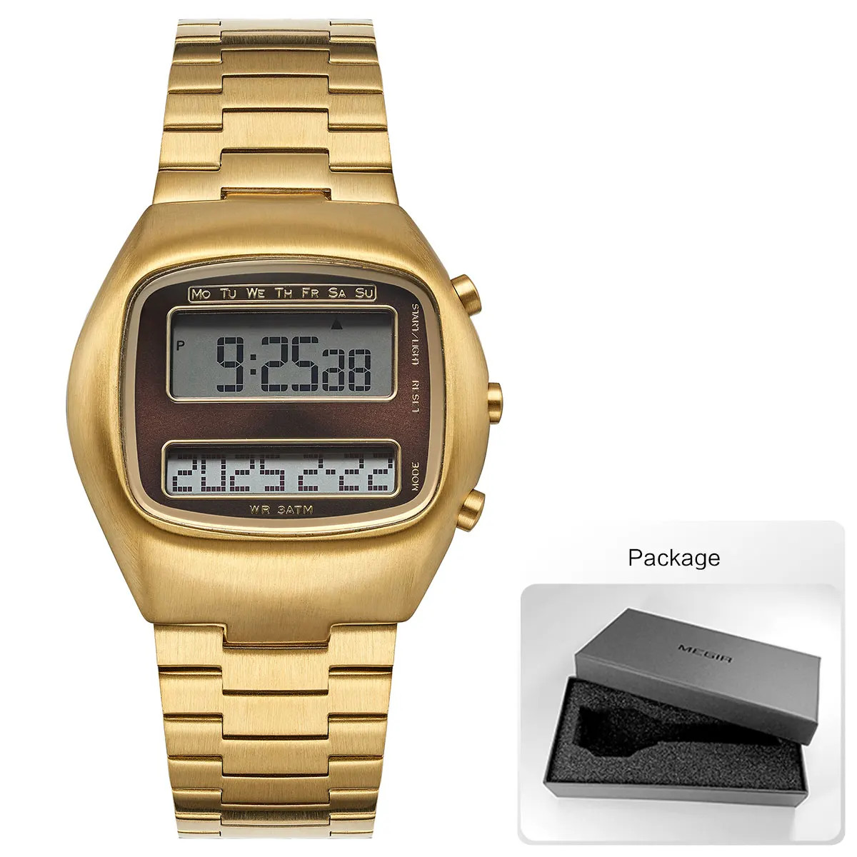 Unisex Retro Digital Wristwatch Dual-Display Stainless Steel Strap Men’s