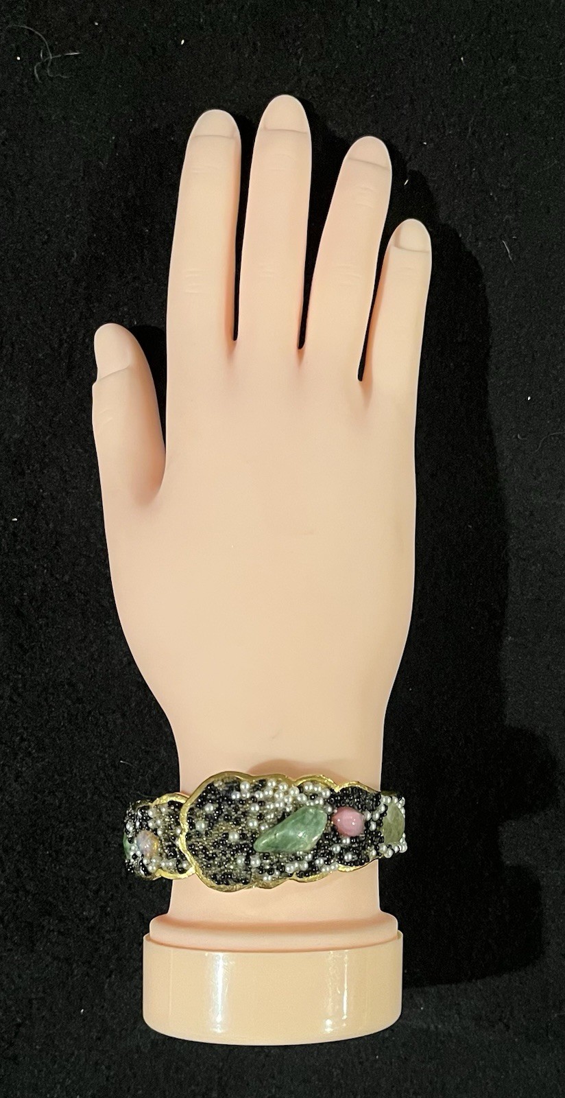 VTG Norman De Luxe Cuff Hidden Watch / Bracelet Pink Green Jeweled Untested