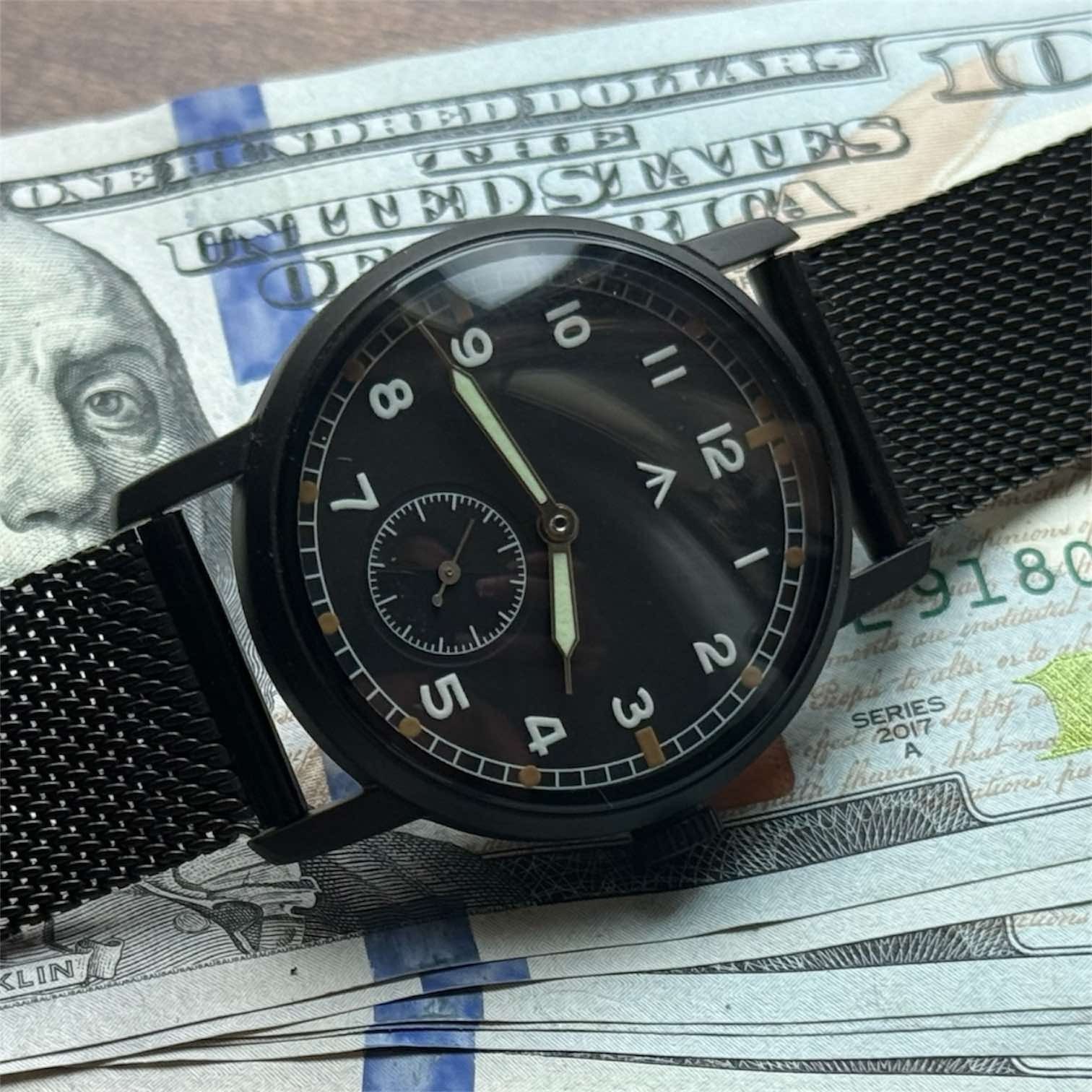 Pobeda Pilot Soviet Mechanical Black Dial Vintage Watch Zim 1990s Russian Men’s