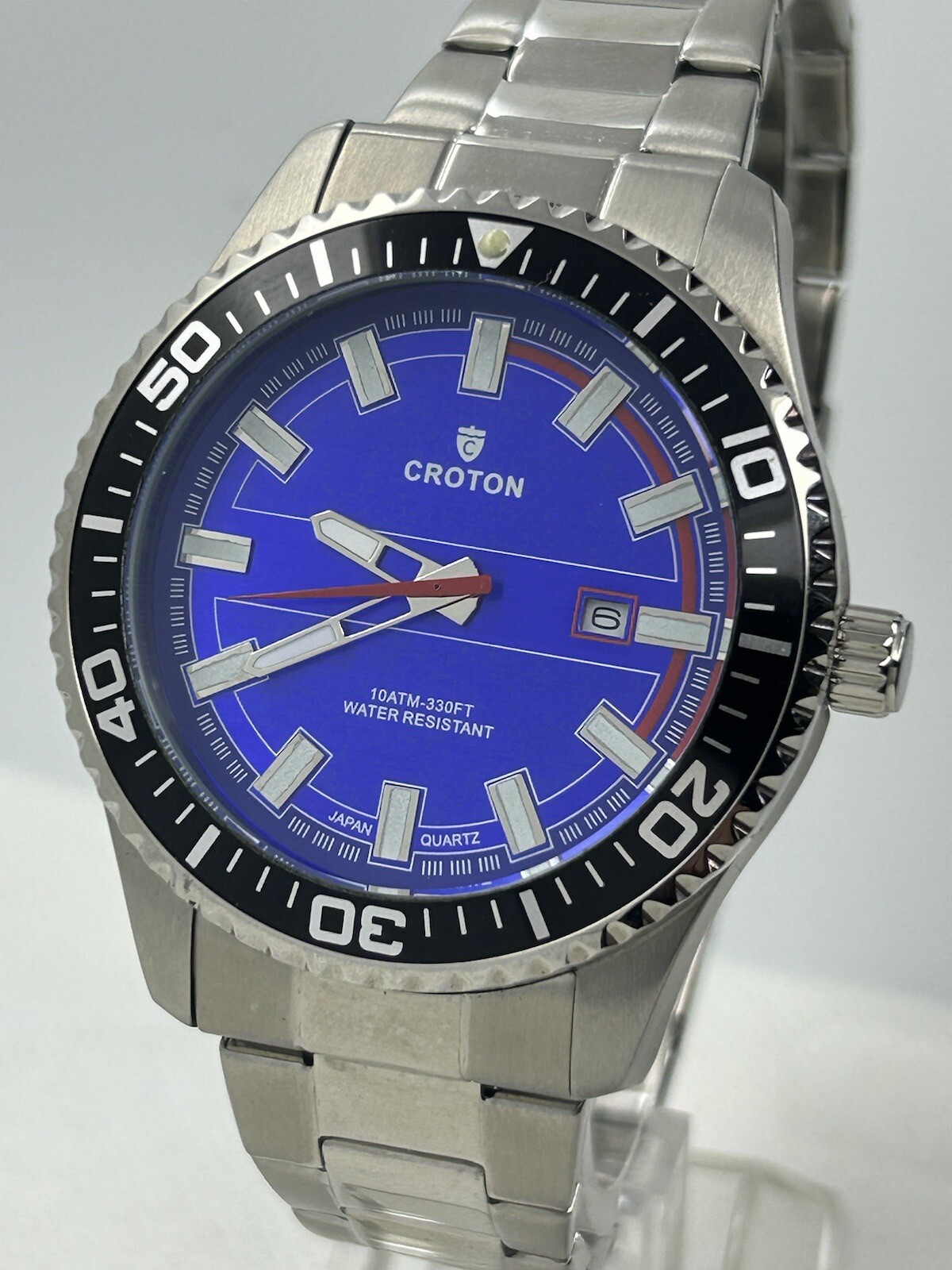 Japan Croton Aquamatic CA301289 WR 10ATM-330FT Blue Dial Black Bezel Watch, 44mm