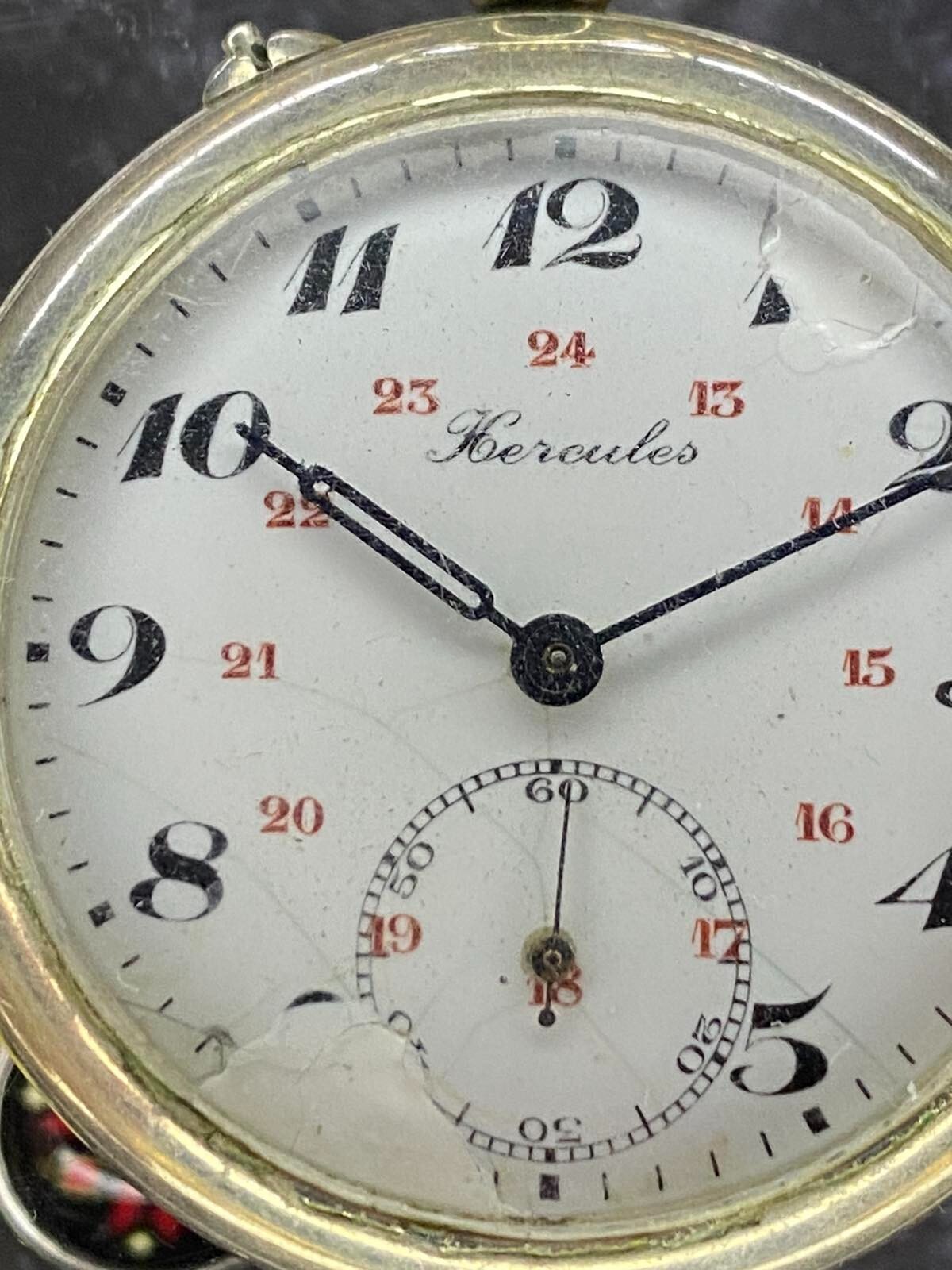 Antique Pocket Watch Mechanical Swiss Silver Depose Art Hercules Bicycles Rare