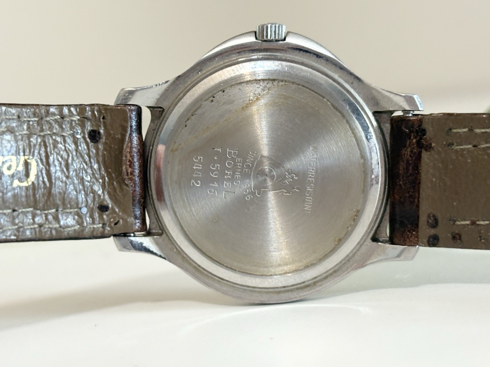 Rare Vintage Ernest Borel Day/Date Swiss Luxury Brown Leather Two-Tone Men Watch