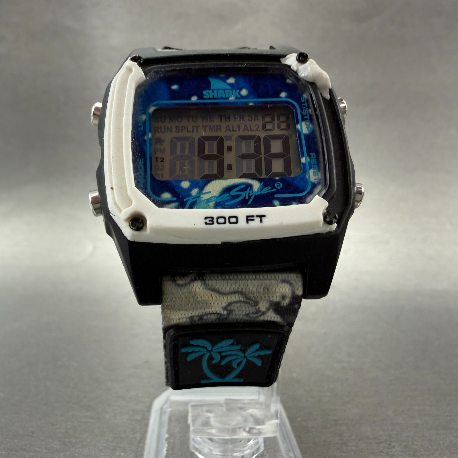 Freestyle Shark Watch Men 38mm Black White Blue Alarm Chrono Luke Davis READ!!!!