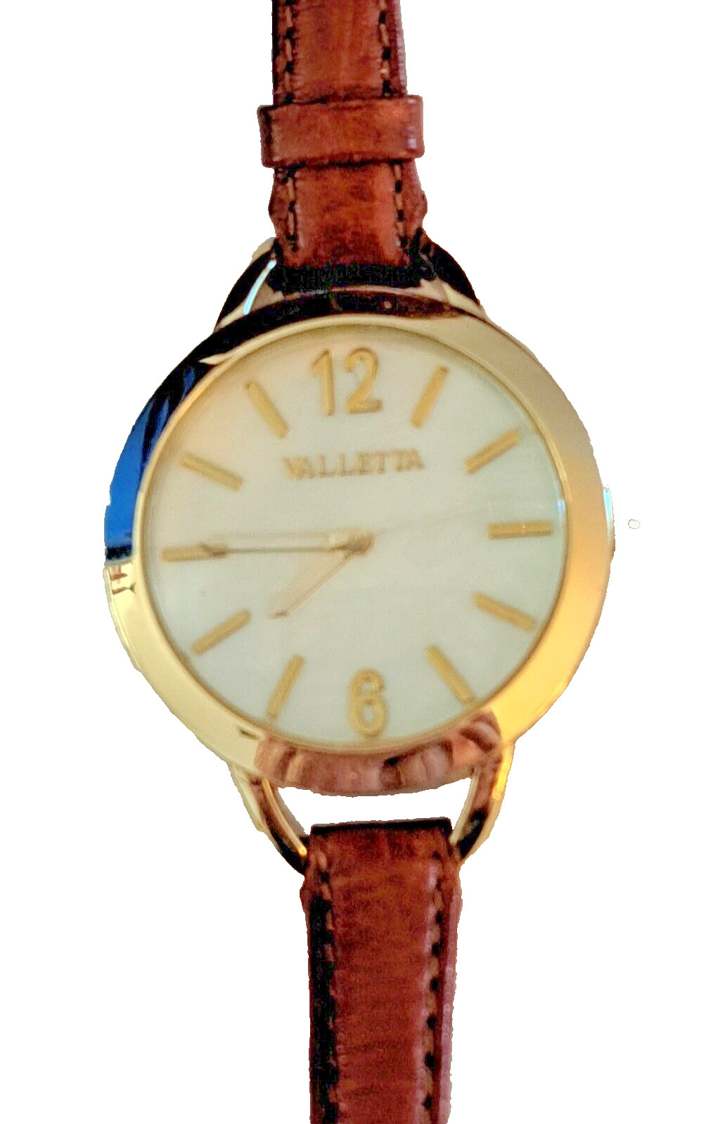 Valletta Women’s 8.5 In Goldtone Watch Brown Band New Battery