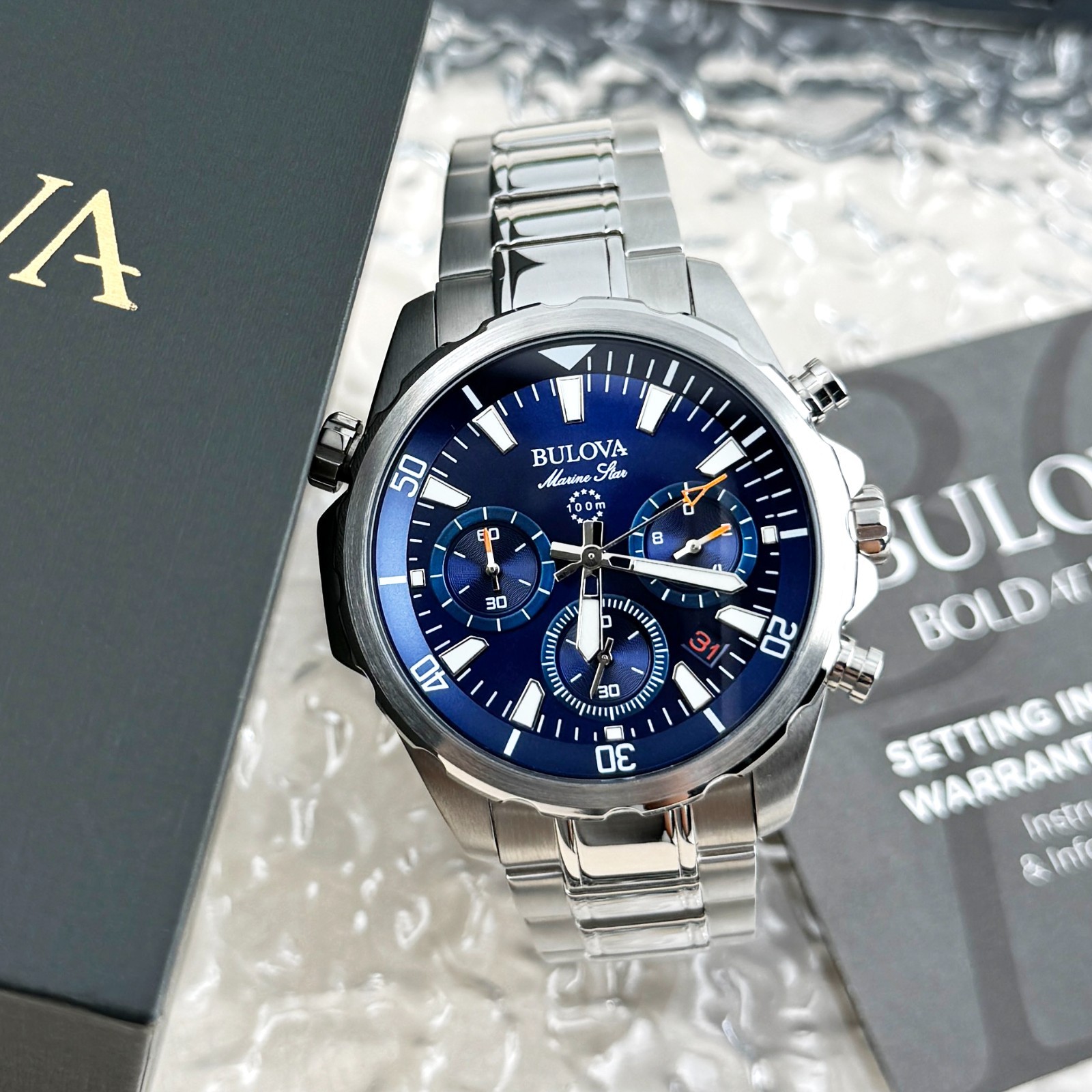 Bulova Marin Star Quartz stainless steel Blue Dial Men’s watch 96B256 43mm