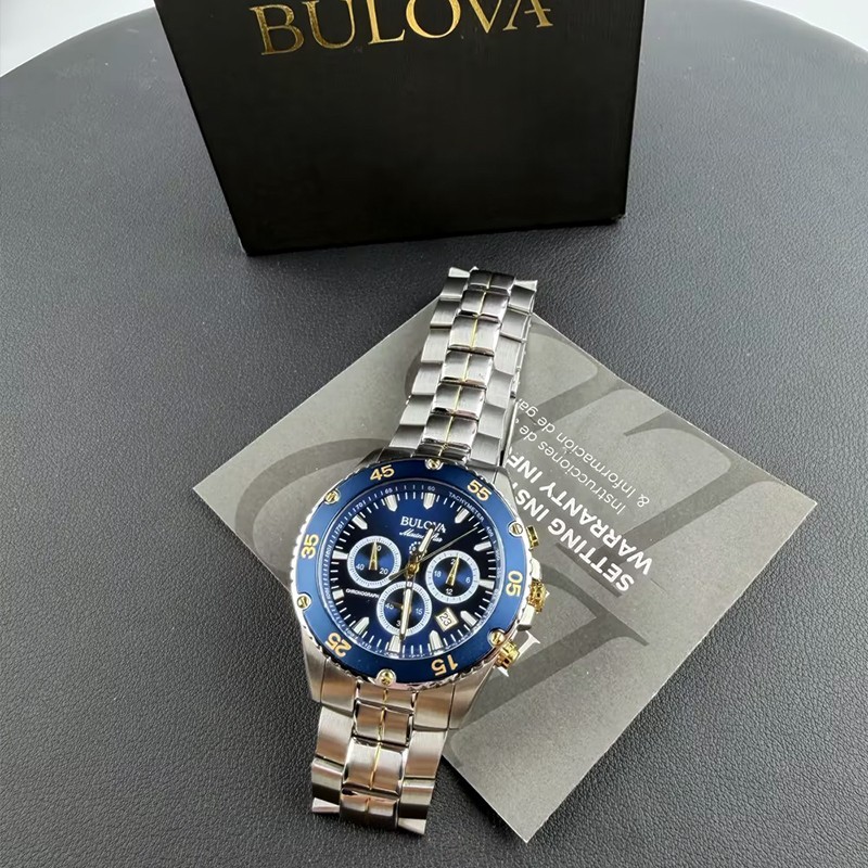 Men Bulova Classic Marine Star Blue Dial Chronograph 98B400 Quartz Watch 41.5mm