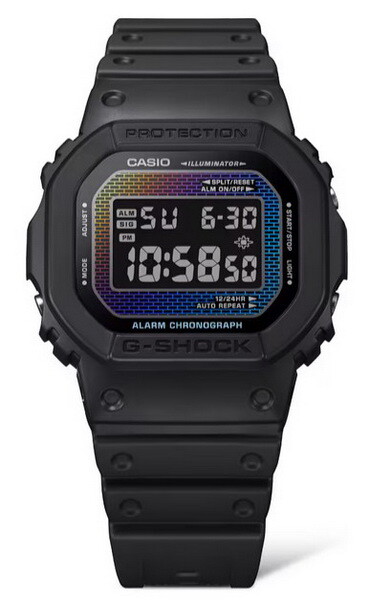 Casio G-Shock DW5600RW-1 Rainbow Brick Wall Pattern Dial Digital Black Watch