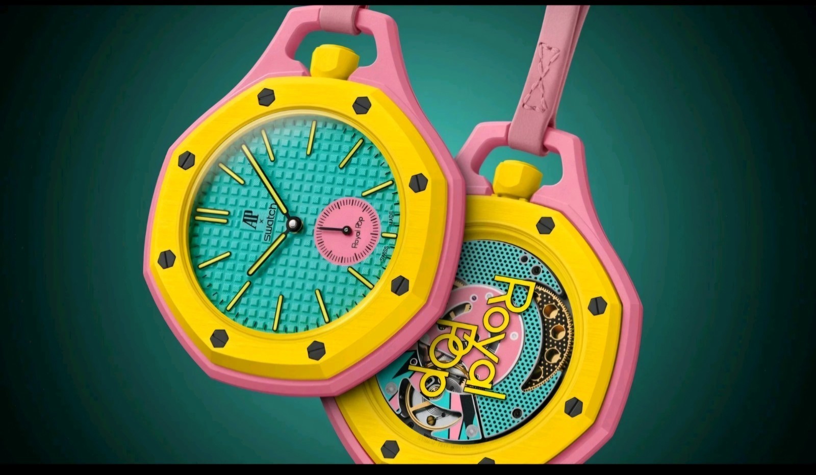 Swatch x Audemars Piguet Royal Pop Otg Roz Pocket Watch… with Wristband