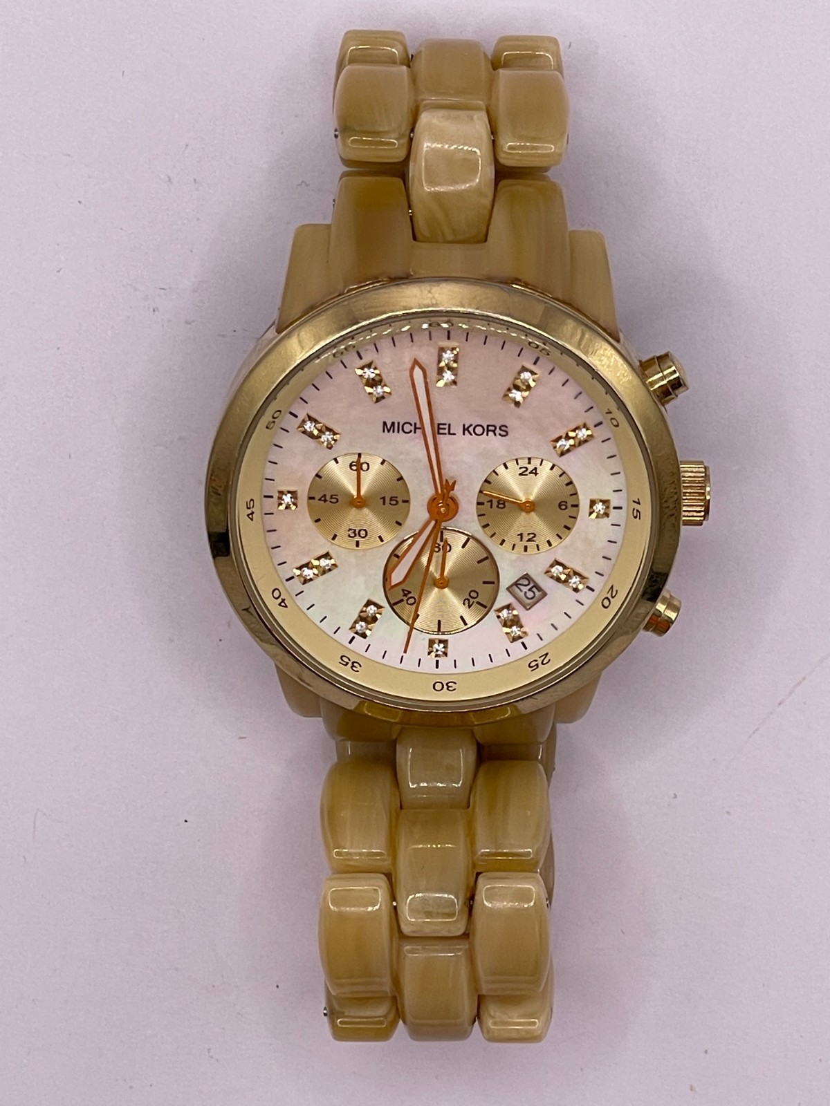 Michael Kors Ladies MK5217 Chronograph Gold Tone Watch w/ Link Band New Batt