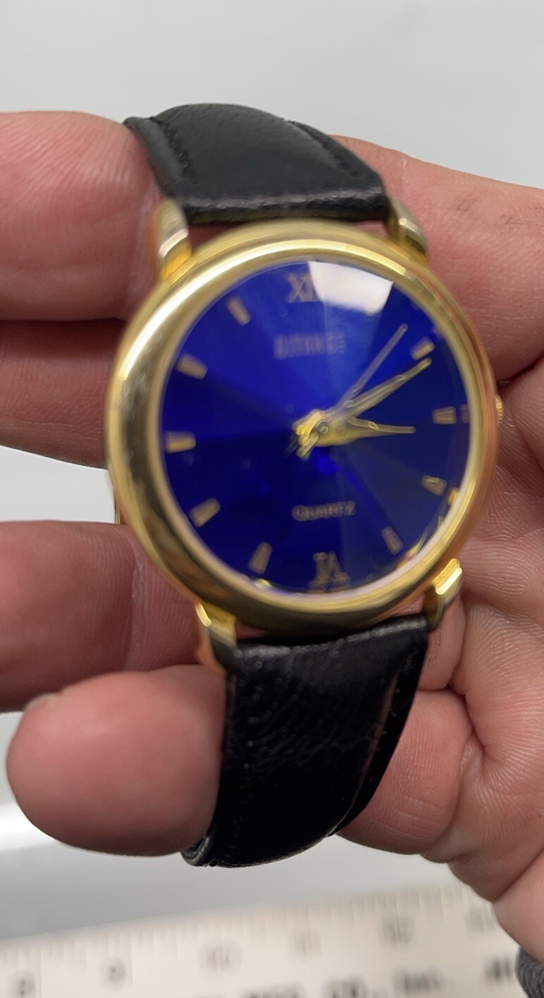Gitano Watch Blue Purple Dial Black Leather Band – Angled Glass for Sparkle
