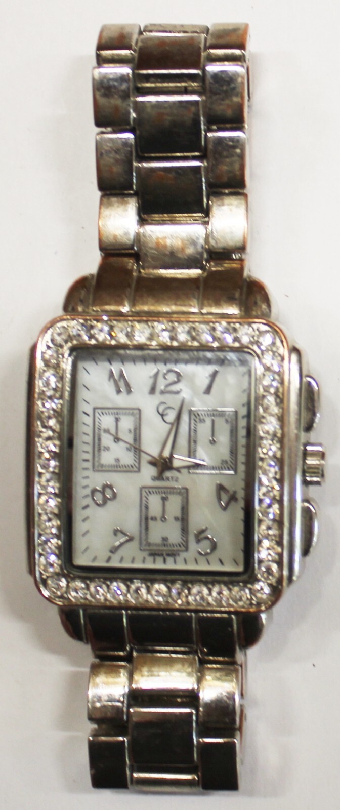 CC-Mens Wristwatch-12 Hour-Japan Movt-SS Back-Rectangular-Rhinestones-8865-A1