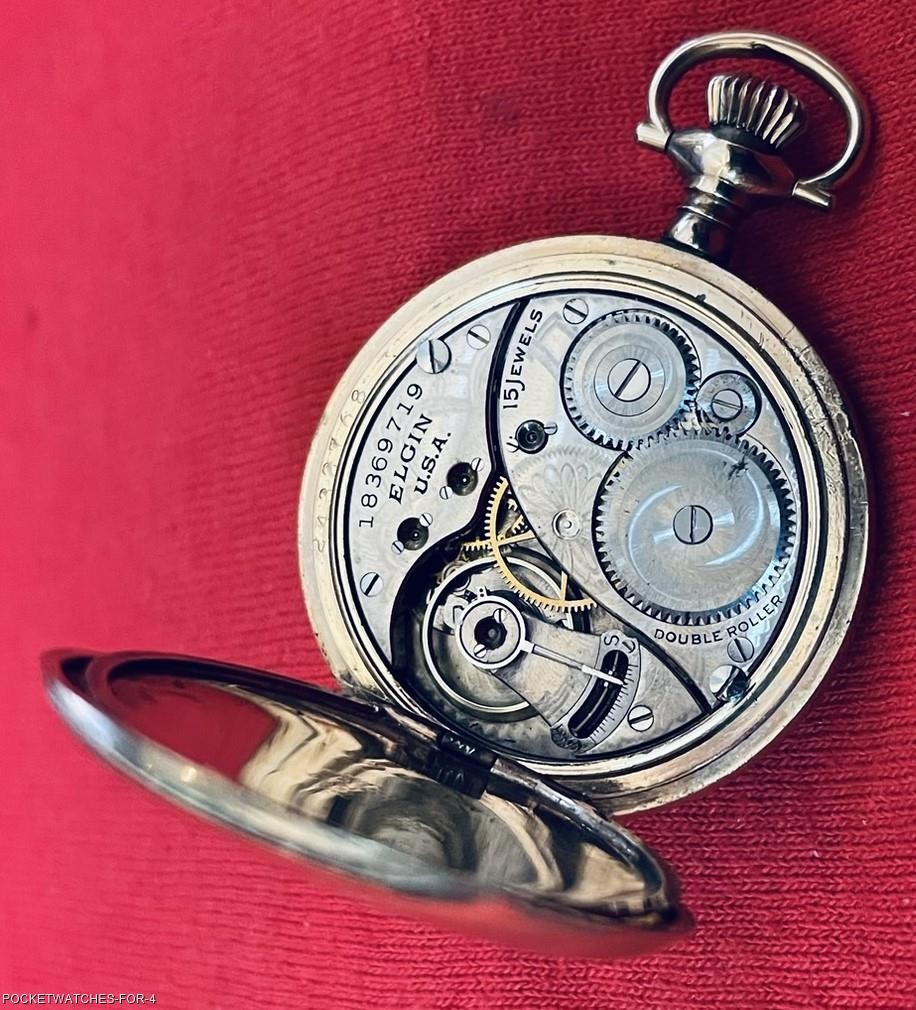 ca 1915 ELGIN 0s HUNTER 15 JEWELS GOLD FILLED CASE POCKET PENDANT WATCH SERVICED