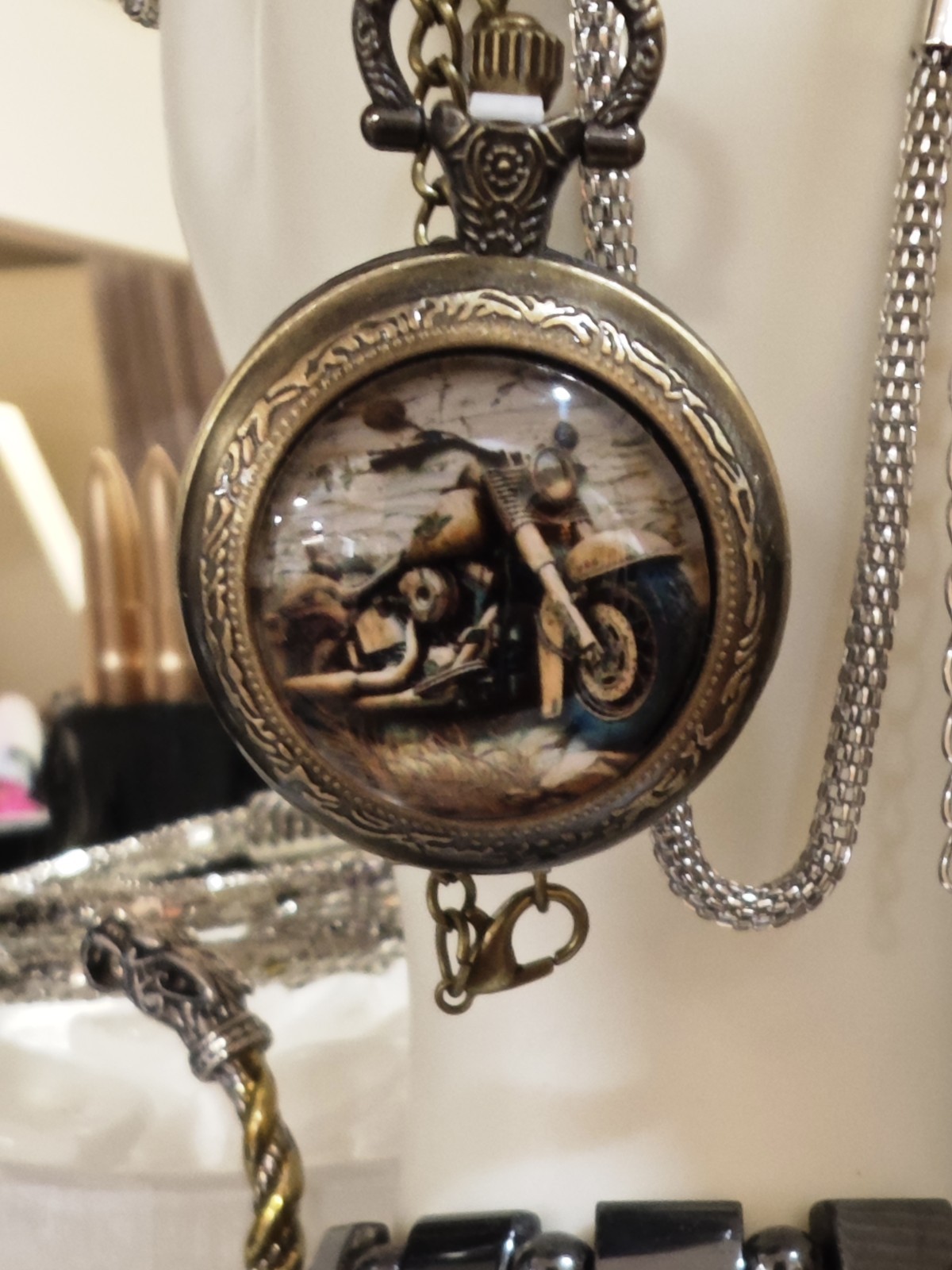 Biker Motorcycle Pocket Watch with Chain Quartz Movement
