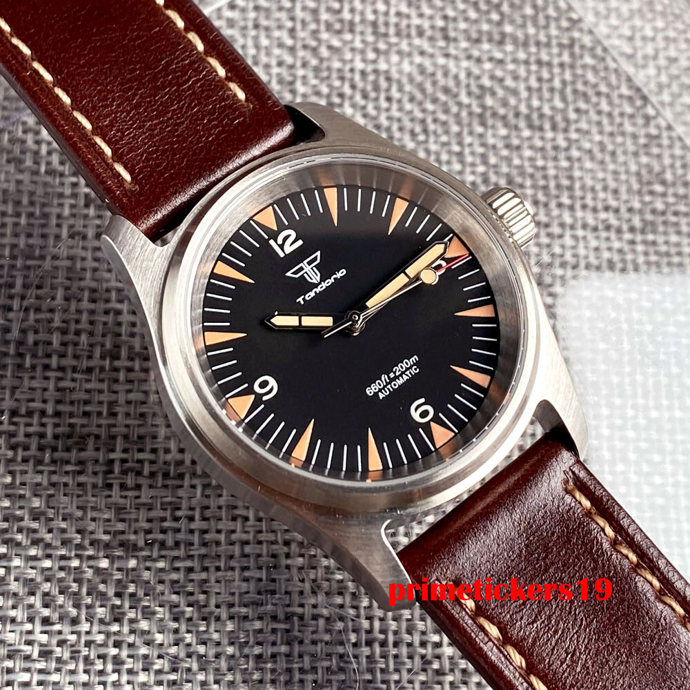 Tandorio 36mm Pilot 20bar Automatic Men Watch Sapphire Black Dial NH35A PT5000